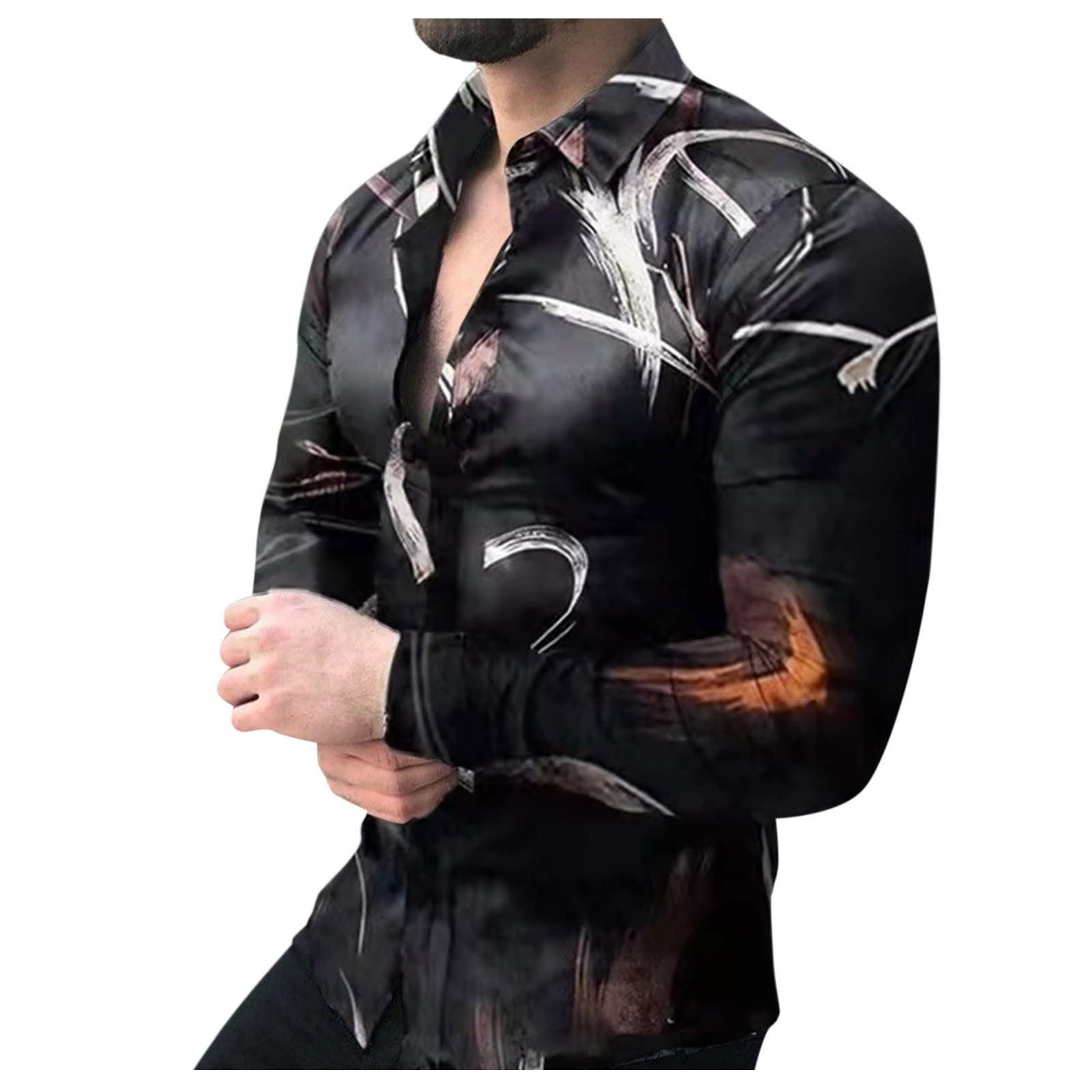 Men's Long Sleeve Slim Fit Dress Shirts | Plus Size Colorful Print Button Down Spread Collar Shirts for Men | Comfortable Office Wear & Casual Outfits