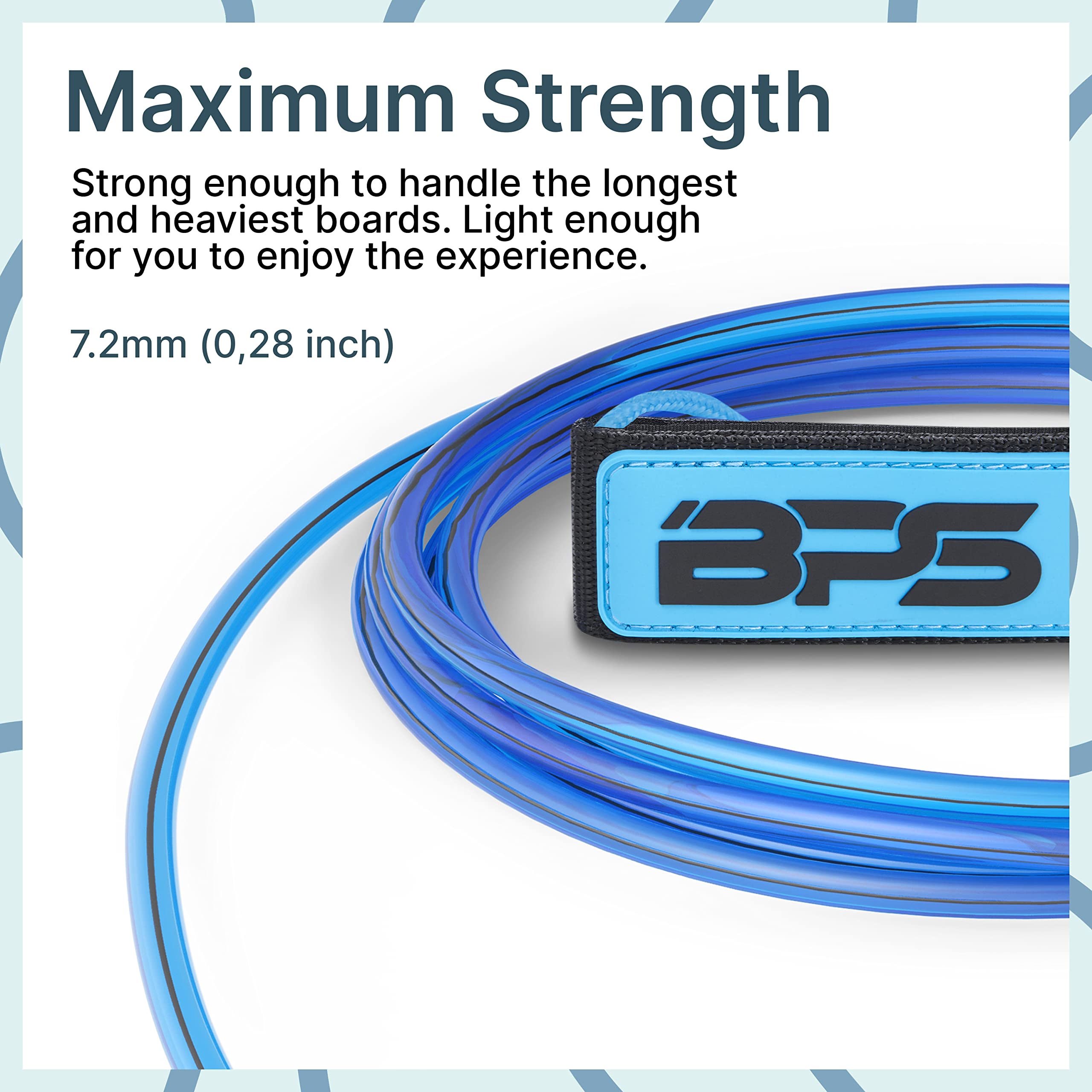 Premium Surfboard Leash 6ft 7ft 8ft 9ft 10ft - BPS New Zealand 'Storm' 7.2mm & 8mm Straight Surf Leash with Legrope Strap for All Boards - Perfect for Big Waves, Pro Surfing & Water Sports