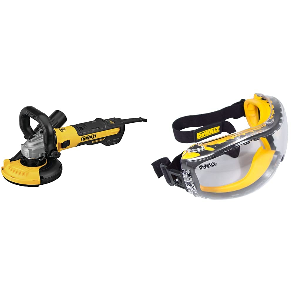 DEWALT 5-Inch Concrete Surface Grinder Kit with Safety Goggles (DWE46253 & DPG82-11C) - Perfect for Concrete Floor Preparation, Renovation, and DIY Projects