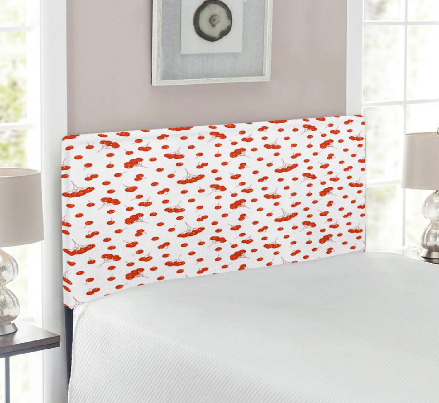Ambesonne Rowan Upholstered Headboard - Tile Pattern with Juicy Ashberries, Vivid Fall Foliage Design - Twin Size Scarlet & White Metal Bed Headboard with Memory Foam - Perfect for Bedroom Decor, Guest Rooms, and Cozy Fall-Themed Interiors