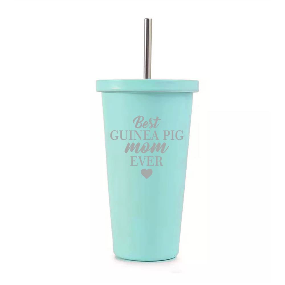 16 oz Stainless Steel Double Wall Insulated Tumbler with Straw - Leakproof Travel Mug for Coffee, Tea & Cold Drinks - Perfect for Pool, Beach, Camping & Office Use - Best Guinea Pig Mom Ever Gift (Teal)