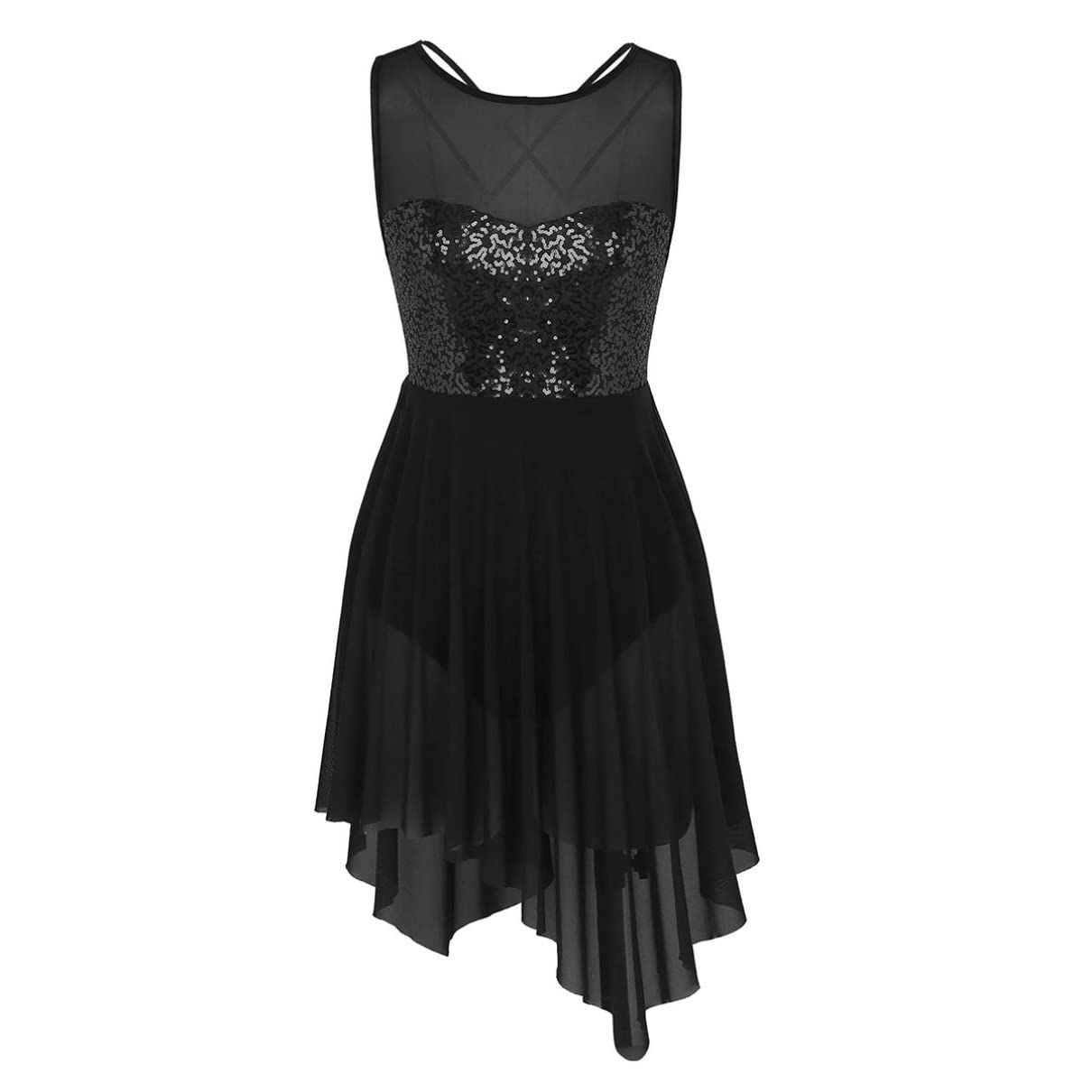 YONGHS Women's Lyrical Dance Dress - Modern Contemporary Dancewear Costume with Sequins, Tank Leotards for Performances, Competitions & Recitals