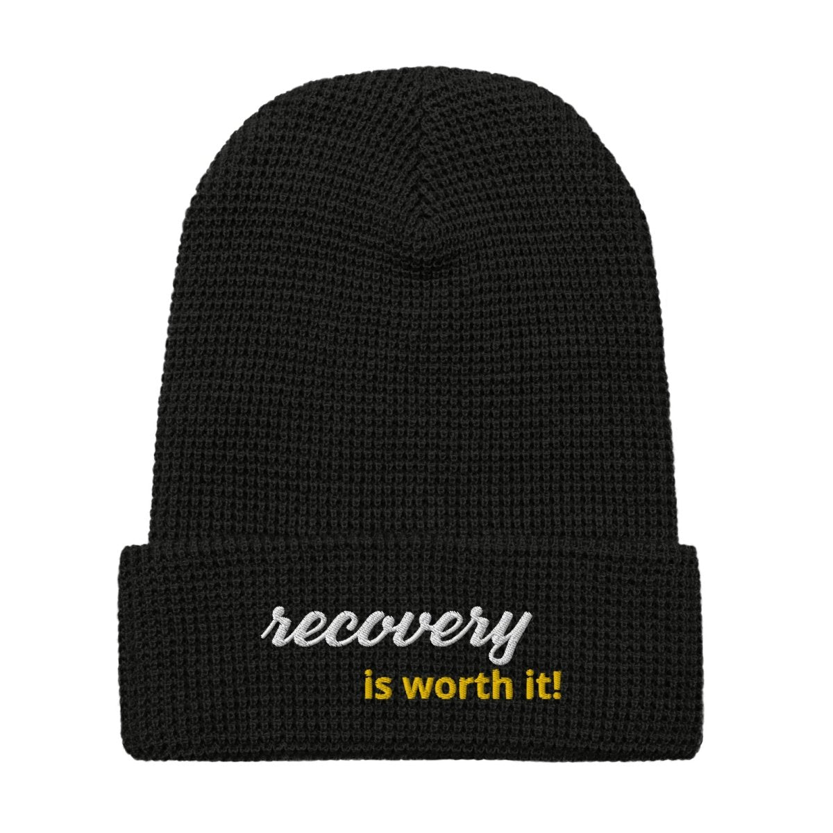 Recovery Is Worth It Embroidered Waffle Beanie - Soft Winter Knit Hat for Men & Women - Perfect for Cold Weather, Outdoor Activities & Addiction Recovery Support