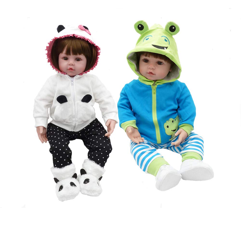 Anano 18 Inch Realistic Reborn Twin Baby Dolls - Soft Cotton Body Silicone Toddler Doll Set (Boy & Girl) for Nursery Decor, Gift Giving & Collectibles
