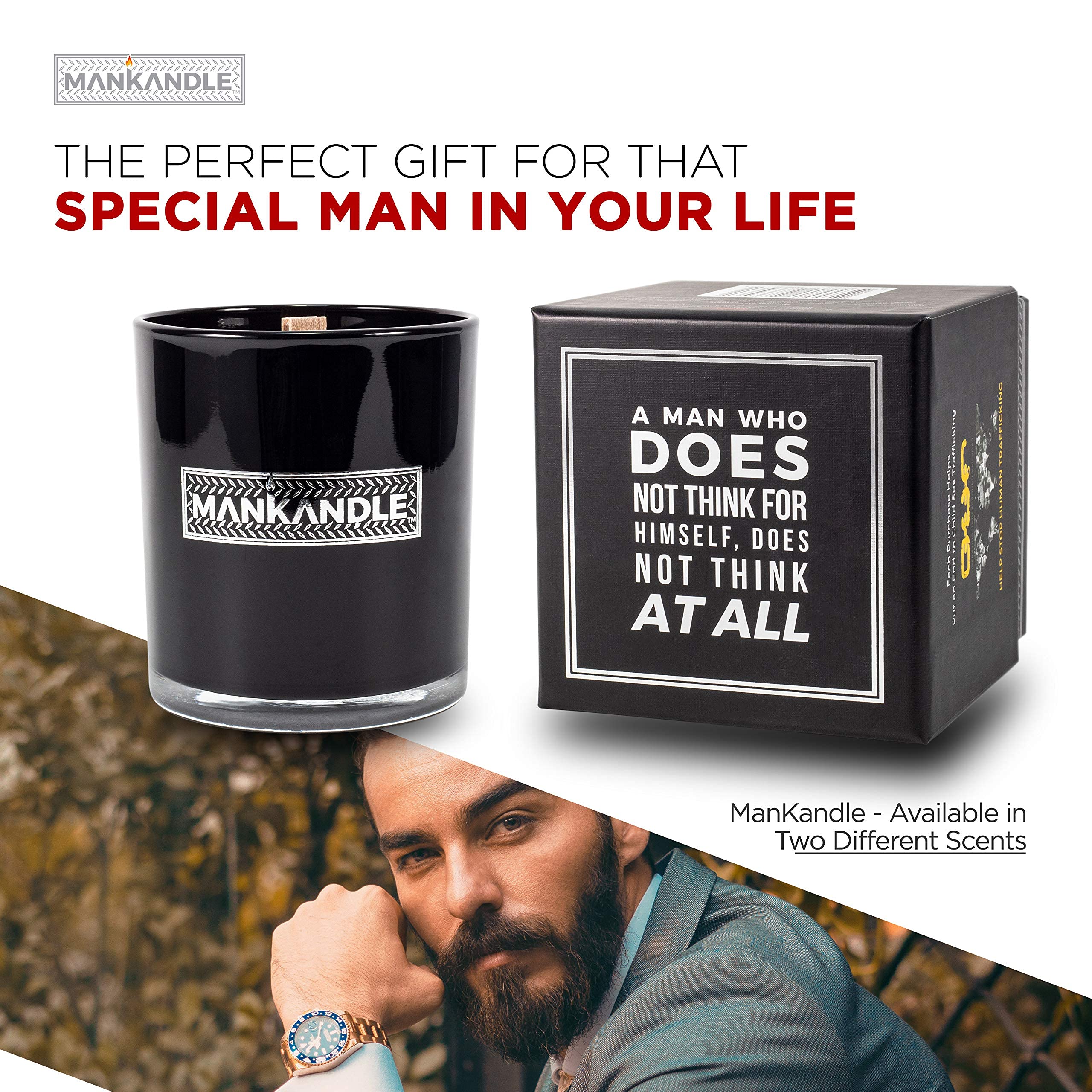 Mankandle Scented Candle & Decorative Matches Gift Set for Men - Aromatherapy Soy Candle with Luxury Matches | Perfect Birthday, Anniversary, Father's Day Gift for Boyfriend, Husband, Dad | Home Decor, Relaxation & Romantic Ambiance