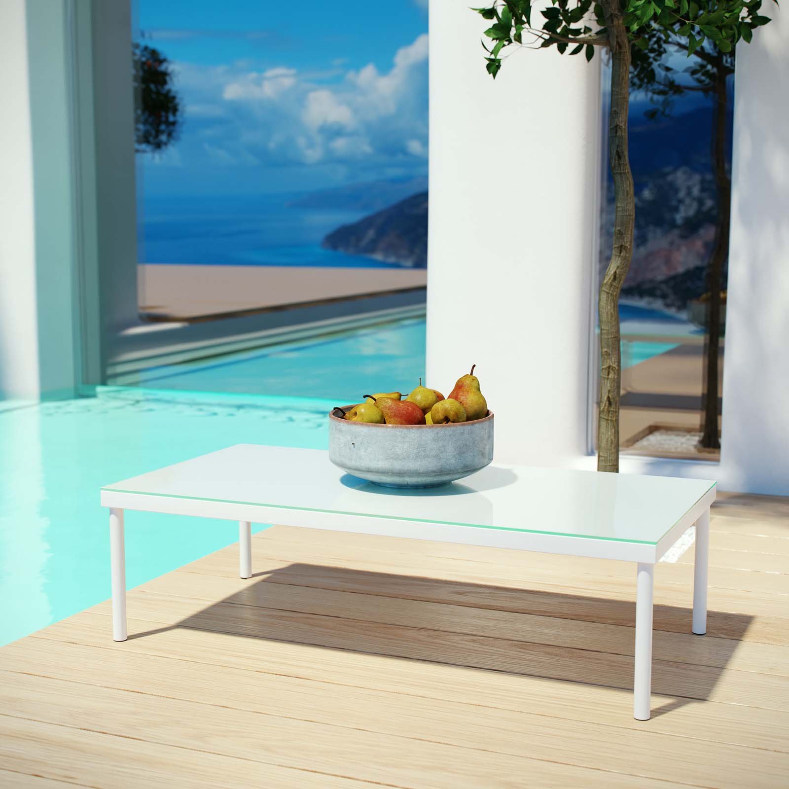 Modway EEI-2605-WHI White Aluminum Outdoor Coffee Table - Weather-Resistant Patio Furniture for Garden, Poolside & Backyard Relaxation