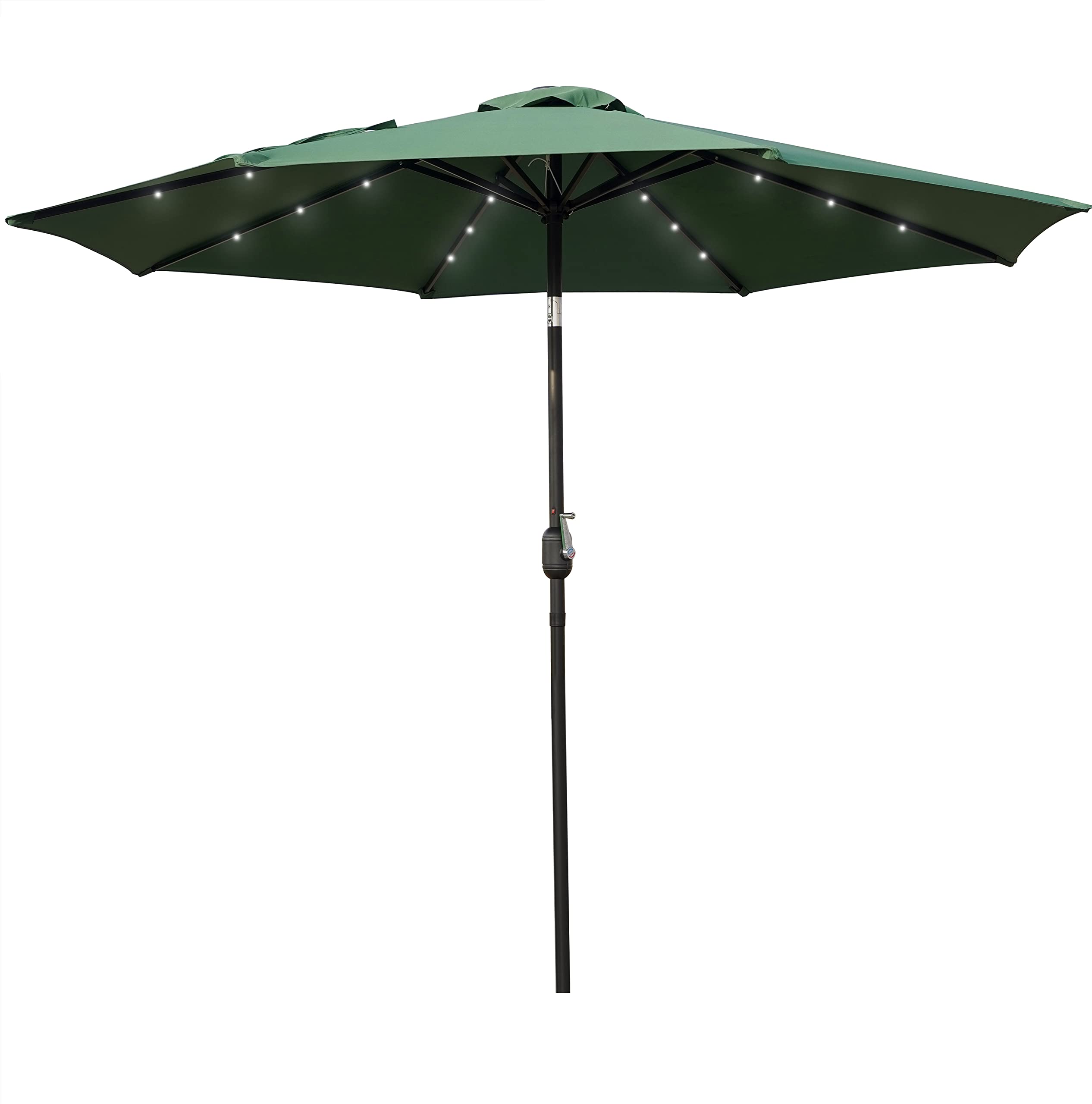 LeisureMod Sierra 9-Foot Outdoor Patio Umbrella with Crank & Tilt Mechanism and Solar LED Lights - Perfect for Backyard, Poolside, and Restaurant Outdoor Dining