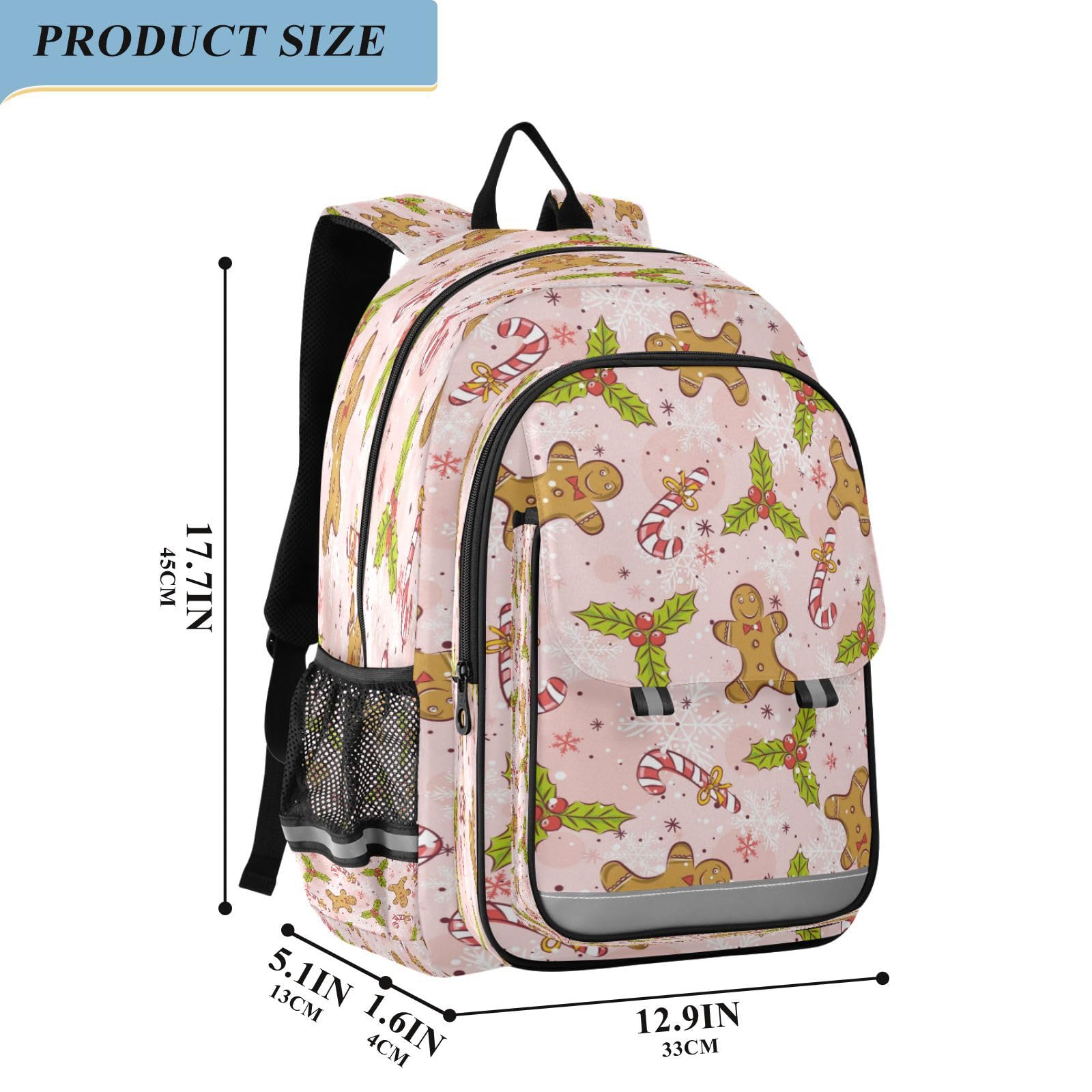 Christmas Gingerbread & Snowflakes Laptop Backpack - 17.7 Inch Multifunctional Travel Work Backpack with Adjustable Shoulder Straps for Men & Women - Perfect for Office, School, Commuting & Holiday Travel