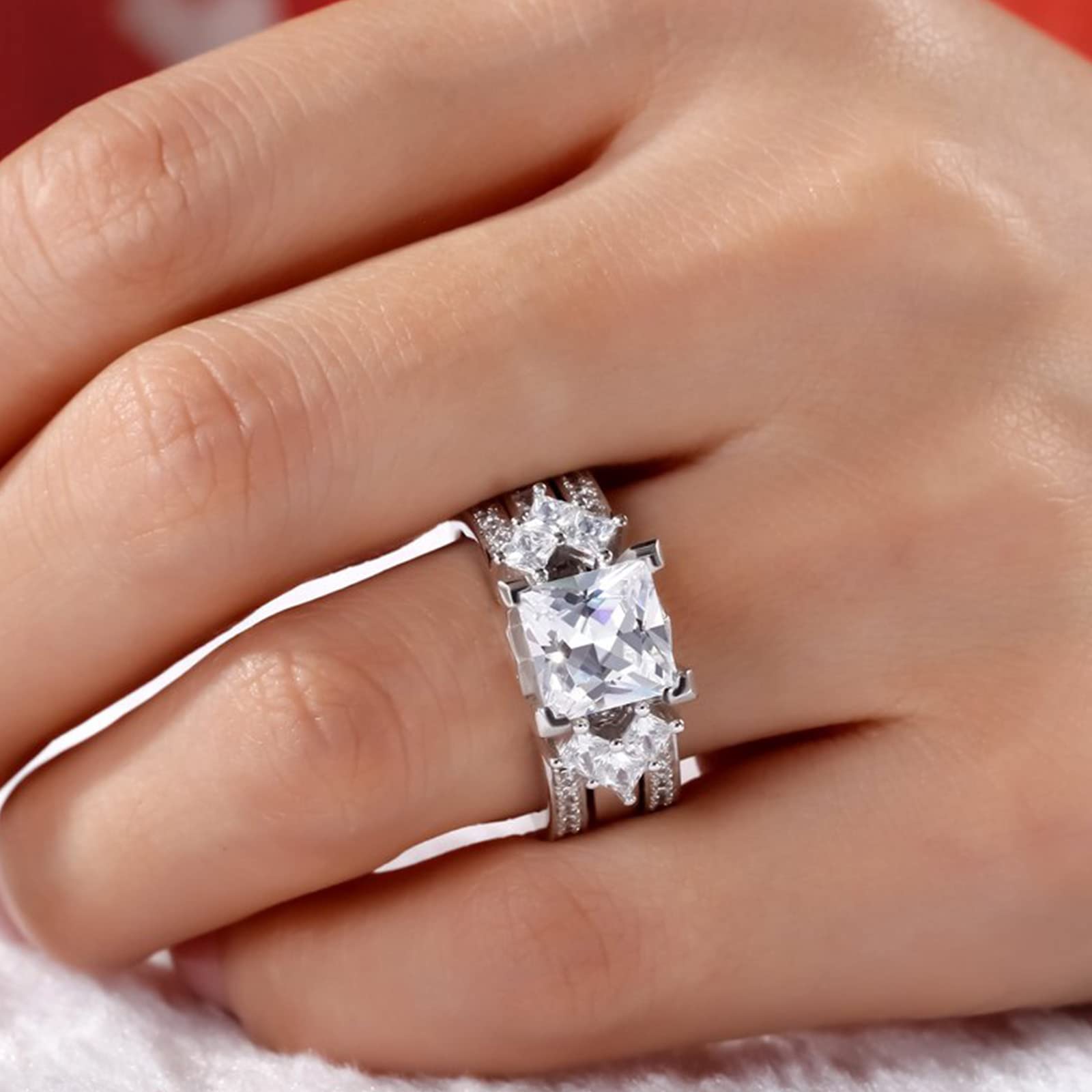 Jeulia 4.1 Carat Princess Cut Bridal Ring Set for Women - Sterling Silver Engagement & Wedding Band Set with Interchangeable Rings, Jewelry Box - Perfect for Proposals, Anniversaries & Special Occasions