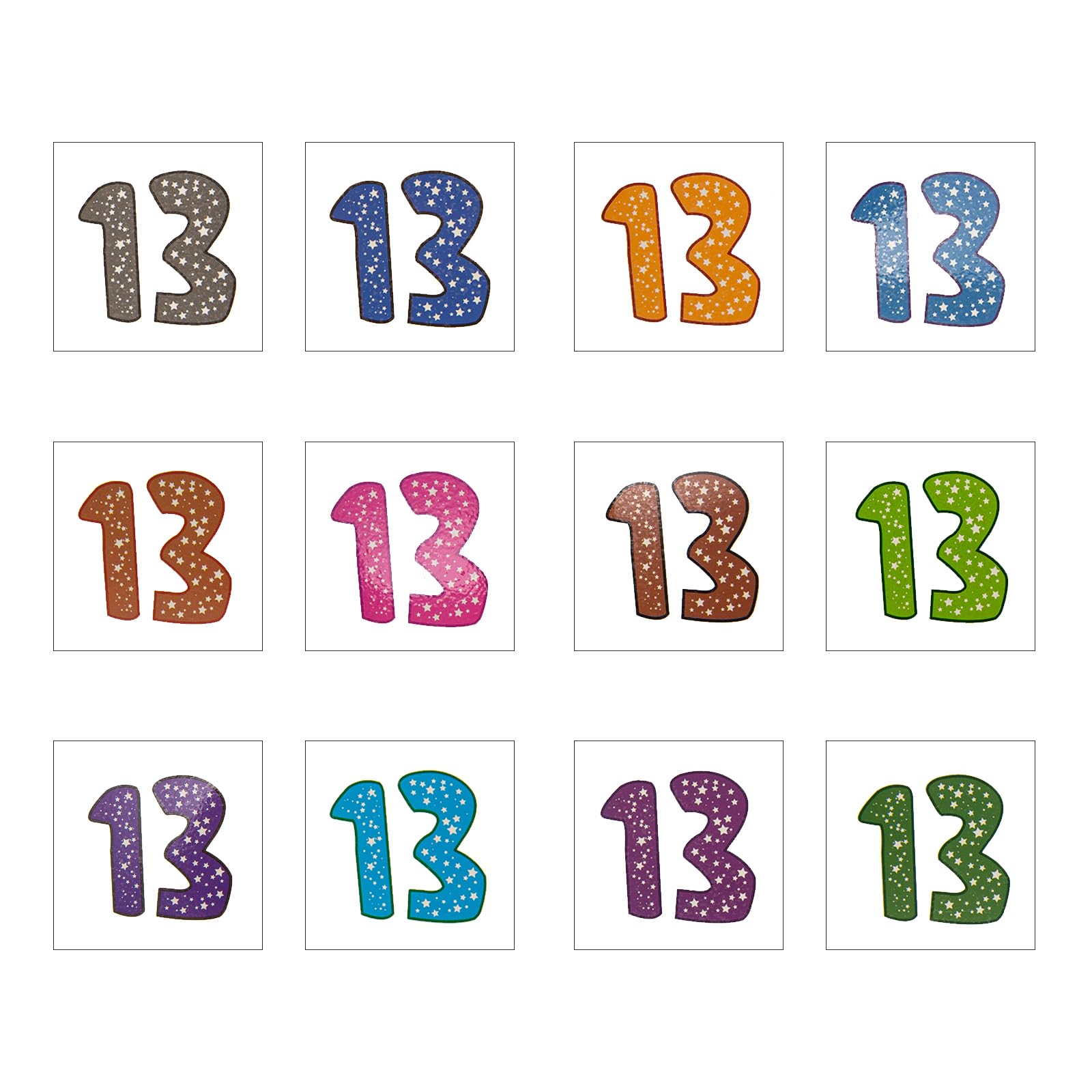 Lucky Number 13 Temporary Tattoos Stickers - Removable Fake Hand Tattoos with Glitter Stars for Concerts, Parties & Festivals - 36pcs Multicolor Mixed Pattern Tattoo Stickers for Fans & Gifts