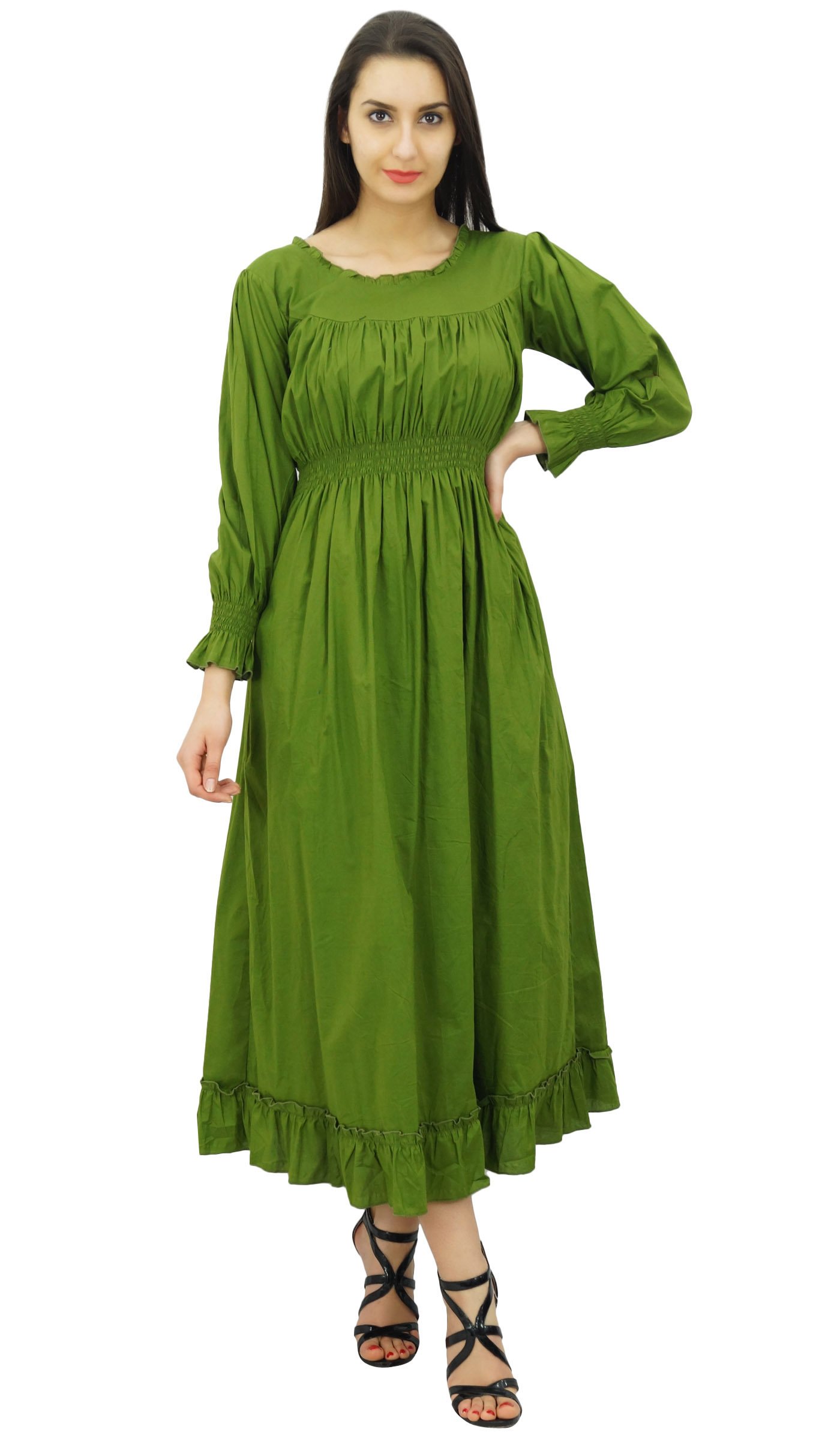Bimba Women's Cotton Smocked Waist Long Maxi Dress - Comfortable Casual Summer Beach Dress for Vacation, Party & Everyday Wear