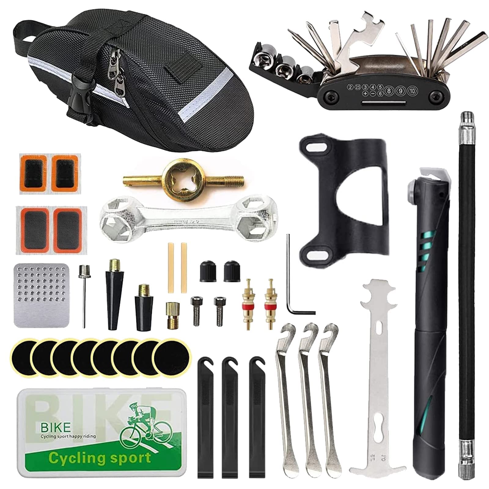 Beenlen Bike Repair Kit - Portable Bicycle Patch Tool with Repair Bag & Tire Pump for Mountain & Road Bikes - Perfect for Camping, Travel & Emergency Roadside Repairs