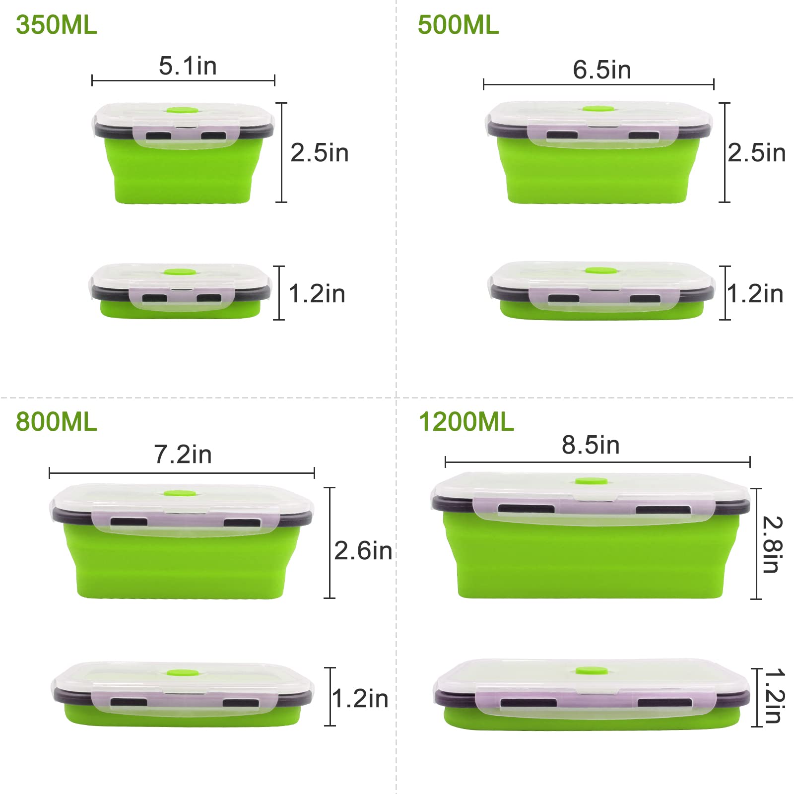 Collapsible Silicone Food Storage Containers 4-Pack with Lids - Microwave, Dishwasher & Freezer Safe - Ideal for Meal Prep, Camping, Picnics, RV Travel & Home Organization - BPA-Free Reusable Containers for Leftovers, Snacks & On-the-Go Meals