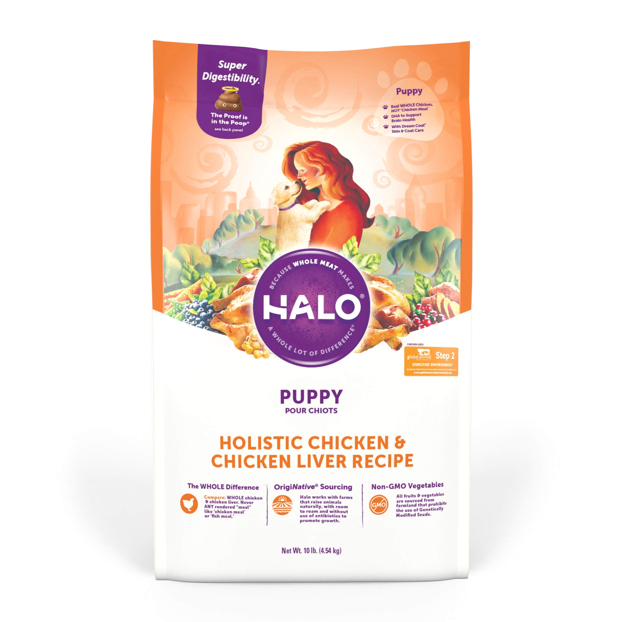 Halo Puppy Dry Dog Food - Chicken & Liver Recipe, 10-Pound Bag | High Protein Puppy Food for Small & Large Breed Dogs | Perfect for Growing Puppies & Active Dogs