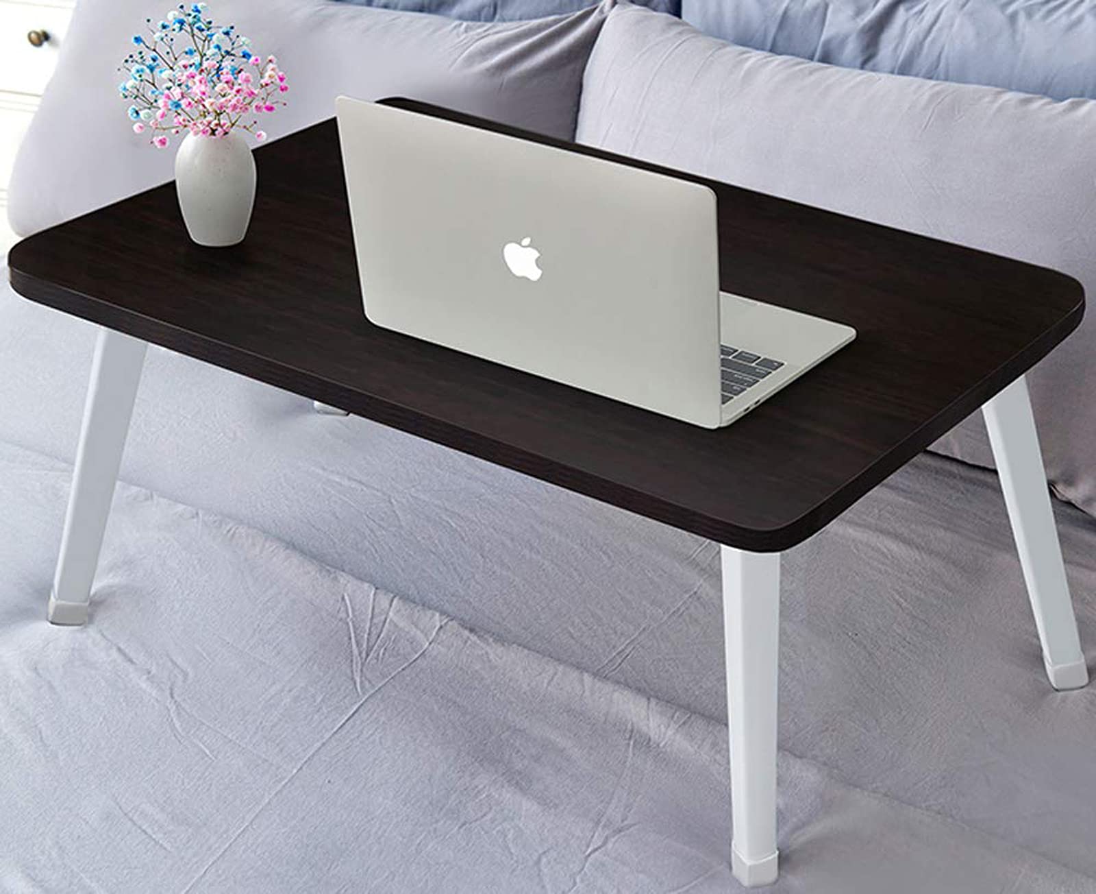 Foldable Laptop Desk for Bed - 23.6 Inch Adjustable Height Floor Standing Table with Sturdy Legs - Perfect for Working, Studying or Watching Movies in Bed - Black