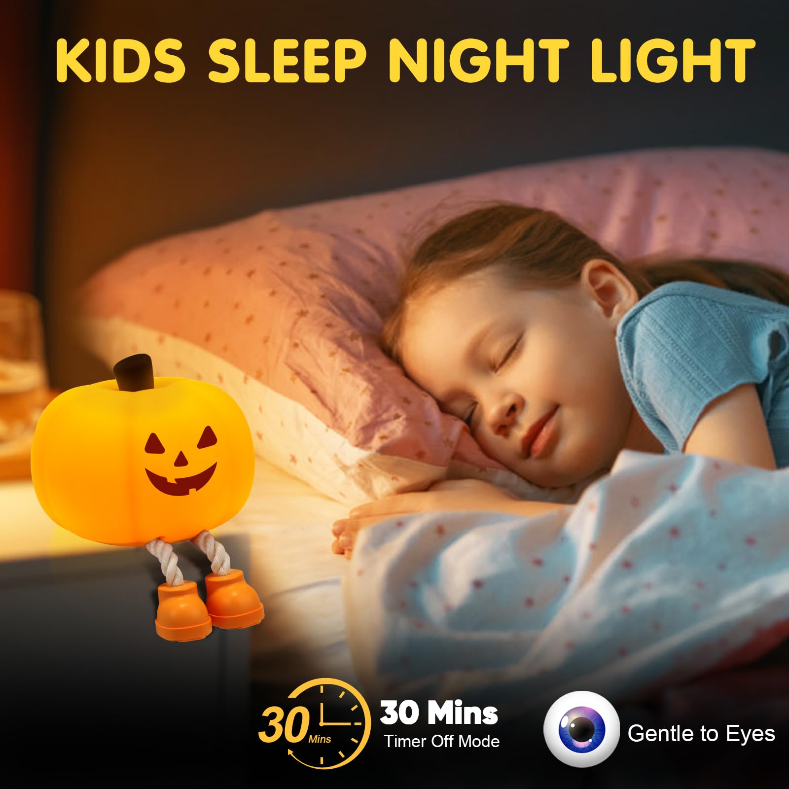 **Rechargeable Pumpkin Night Light for Kids - Cute Jack O'Lantern Halloween Decor, Dimmable Silicone Nursery Lamp for Baby & Toddler - Perfect for Bedtime, Nursery Decor & Halloween Gifts**