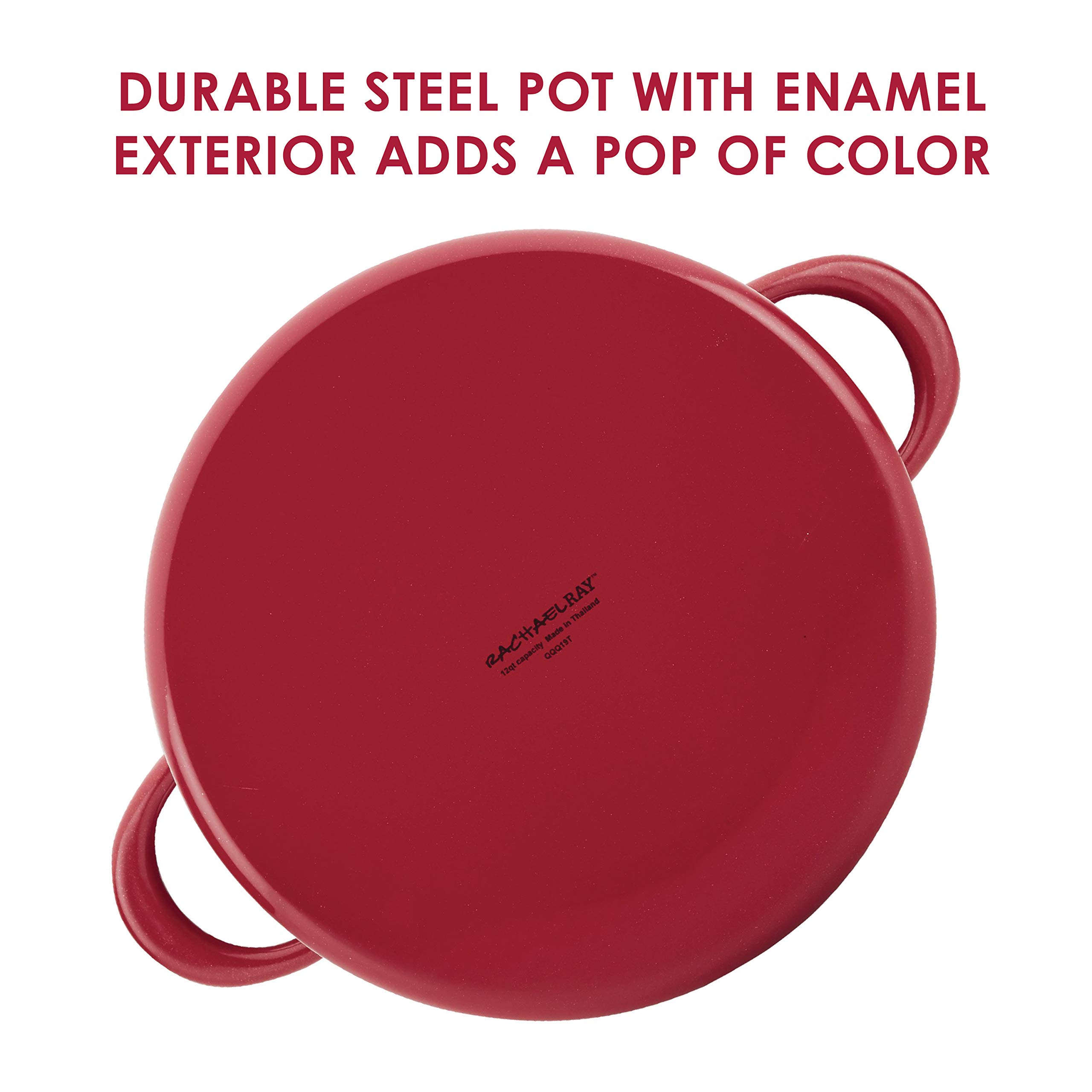 Rachael Ray 12 Quart Red Stock Pot with Lid - Large Durable Cooking Pot for Soups, Stews, Pasta & Family Meals - Perfect for Home Kitchens & Professional Chefs