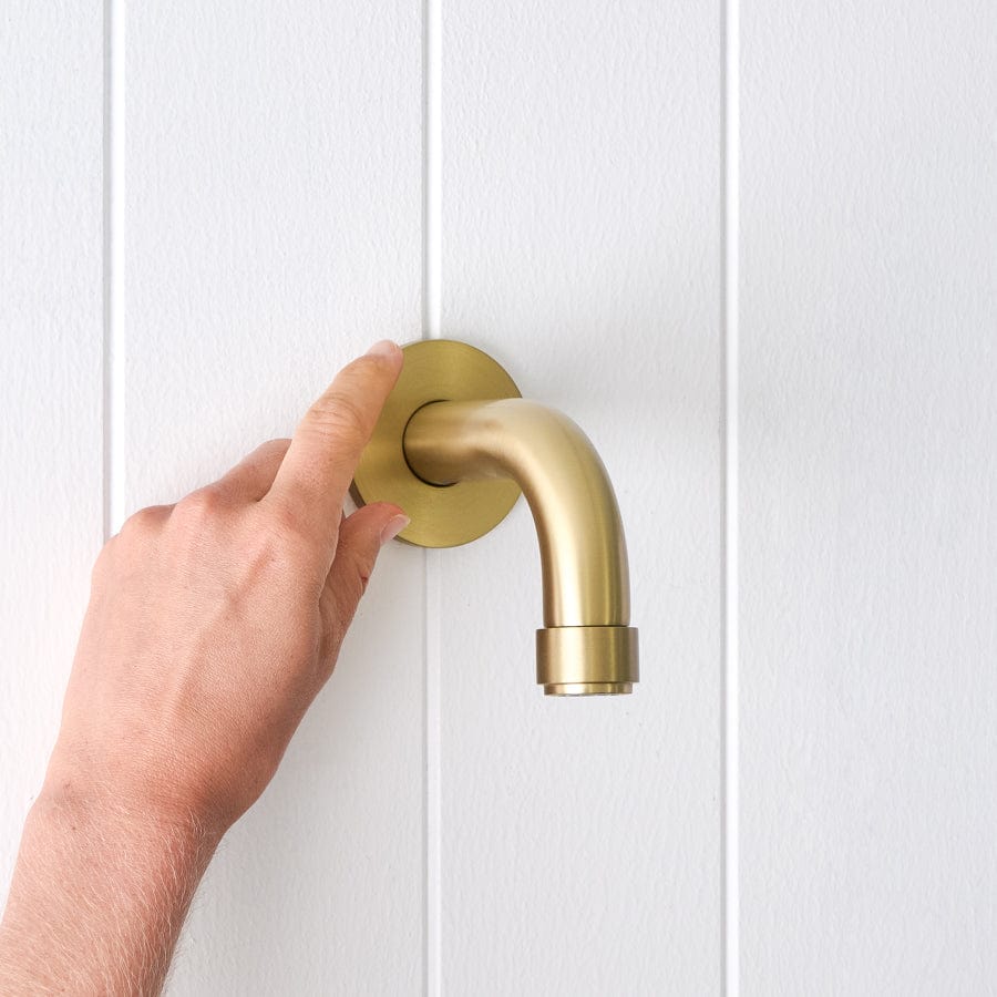 Brushed Brass Melbourne Short Wall Spout - Elegant Bathroom Faucet for Modern and Vintage Home Decor