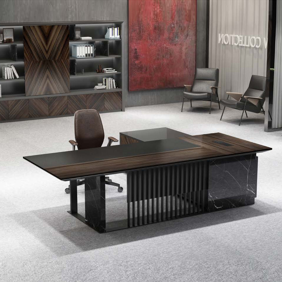 Premium MADEIRA Executive Desk 220cm with Left Return in Hazelnut & Grey - Modern Office Furniture for Home & Business Workspaces