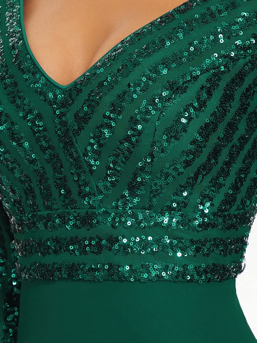 Ever-Pretty Women's Elegant V-Neck Long Sleeve Sequin Maxi Evening Dress - Formal Chiffon Gown for Prom, Wedding & Special Occasions