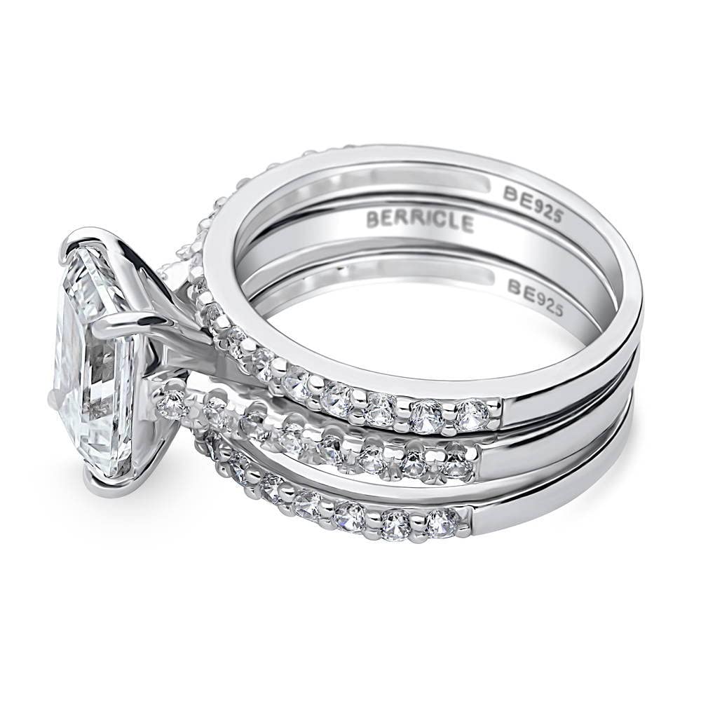 BERRICLE Sterling Silver Solitaire Wedding & Engagement Ring Set - 2.6 Carat Emerald Cut Cubic Zirconia CZ for Women, Rhodium Plated, Size 4-10 - Perfect for Proposals, Anniversaries & Special Occasions