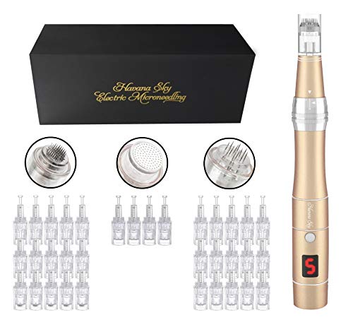 Havana Sky Professional Microneedling Dermapen Kit - 34 Replacement Needle Cartridges (15x36 Pins, 15x12 Pins, 4 Nano) - Best Skin Care Tool for Face & Body - At-Home Micro Needling for Wrinkles, Acne Scars & Skin Rejuvenation
