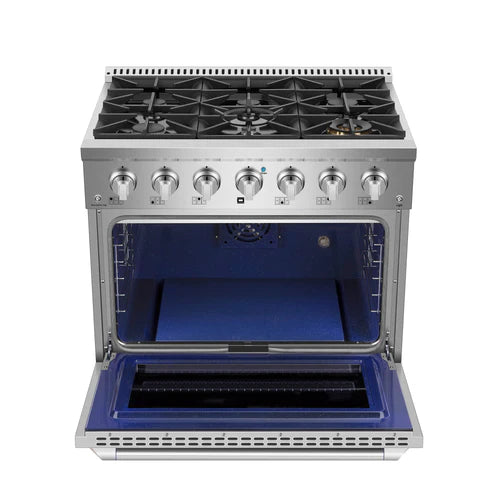 Empava 36-Inch Pro Style 5.2 cu.ft Convection Oven Gas Range - 6 Burners, Slide-In Freestanding Stainless Steel - Perfect for Home Kitchens & Professional Cooking