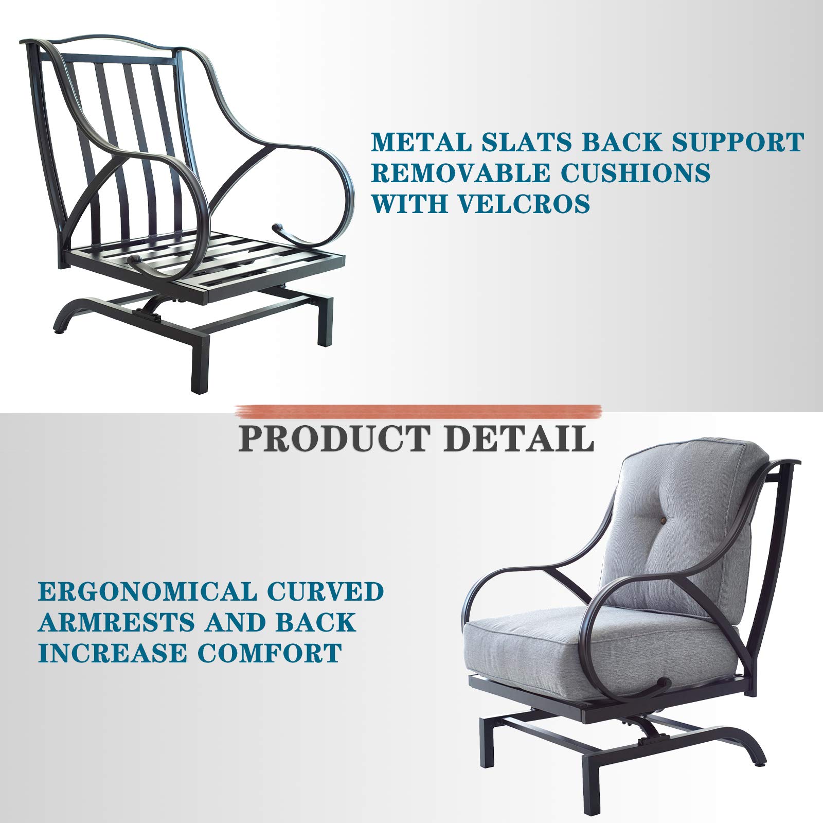 Festival Depot 2-Piece Metal Patio Chair Set with Thick Cushions - Outdoor Bistro Furniture for Deck, Garden & Backyard (Grey) - Perfect for Relaxing, Entertaining & Outdoor Dining