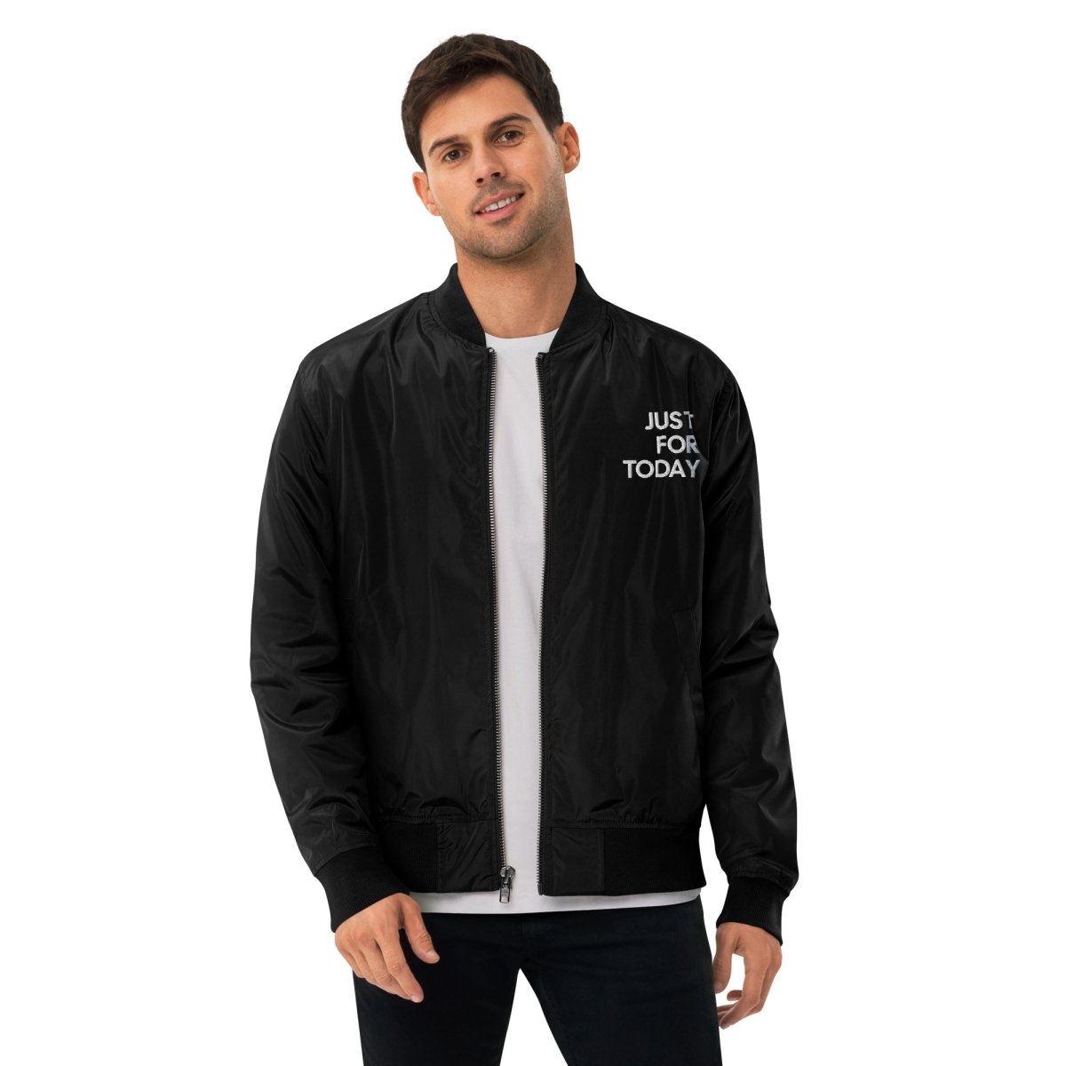 Just For Today Premium Embroidered Recycled Bomber Jacket - Eco-Friendly Fashion for Men & Women - Perfect for Casual Outings & Streetwear Style