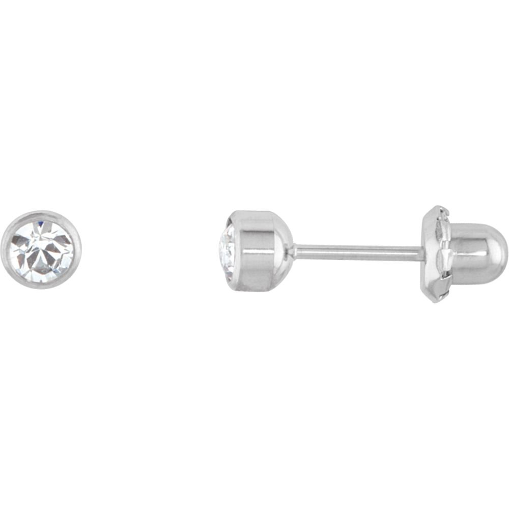 4mm Titanium Polished Bezel Set Crystal Stud Earrings for Women - Elegant Everyday Wear & Special Occasions