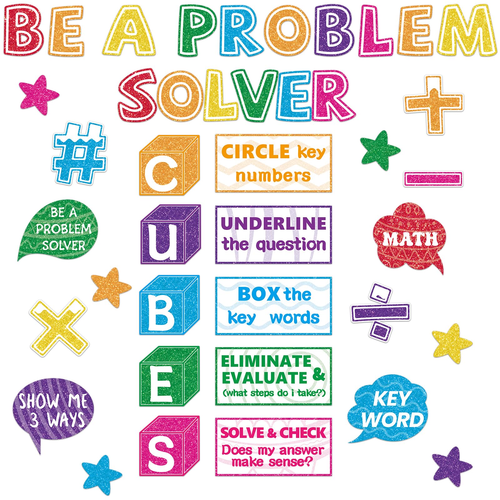 41Pcs Math Bulletin Board Set - Educational Cubes, Math Keywords & Problem Solving Cutouts for Classroom Decor, Preschool & Elementary School Supplies | Perfect for Teachers, Homeschooling & Learning Walls