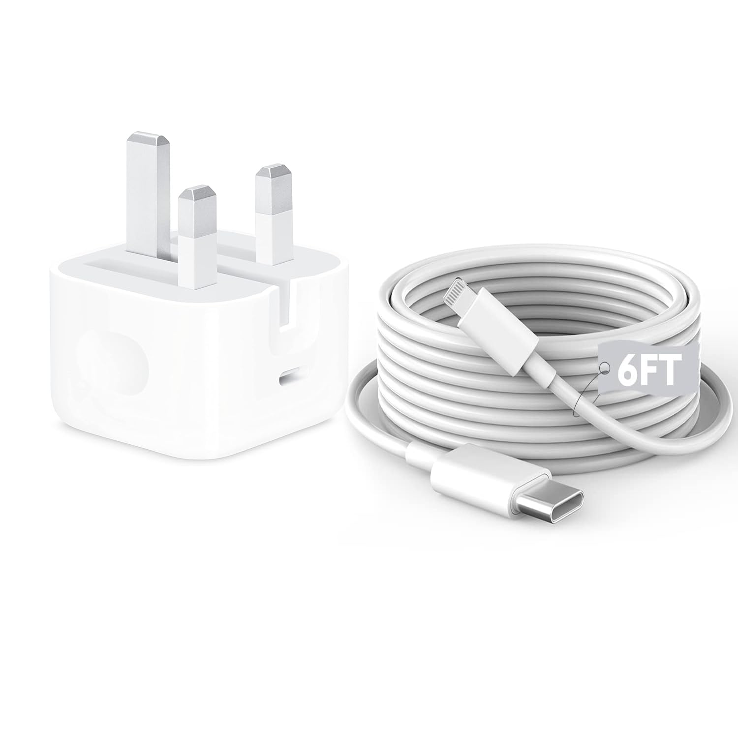 MFi Certified 20W USB-C Fast Charger for iPhone 14/13/12/11 Pro/Pro Max/XS/XR/X - PD Power Adapter with 6.6FT Cable - UK Wall Charger Plug for Home, Office & Travel
