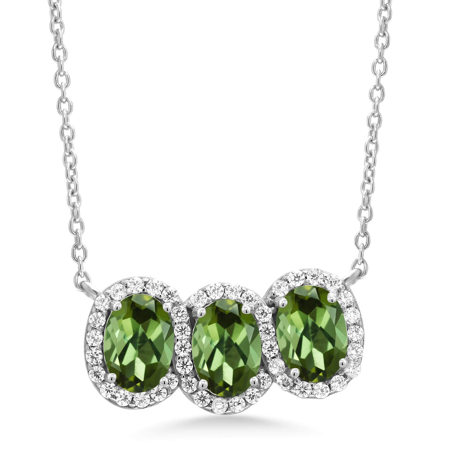 Gem Stone King 925 Sterling Silver Birthstone Necklace for Women | 3 Stone Oval Pendant (7x5mm) with 18