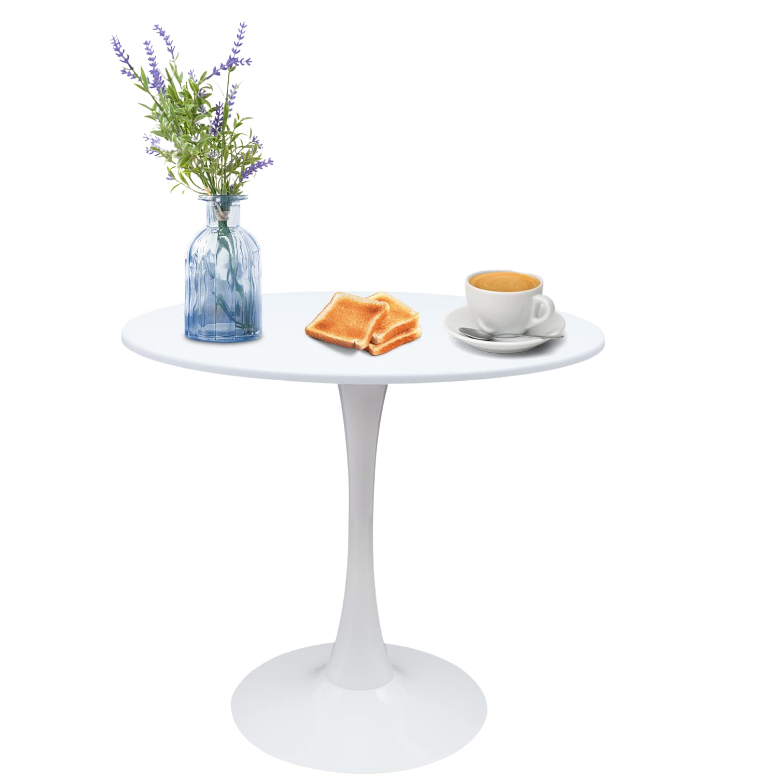 White Round Tulip Pedestal Dining Table - Modern Minimalist Circle Coffee Table for Living Room, Cafe, Restaurant & Milk Tea Shop - Perfect for Dining, Leisure & Business Meetings