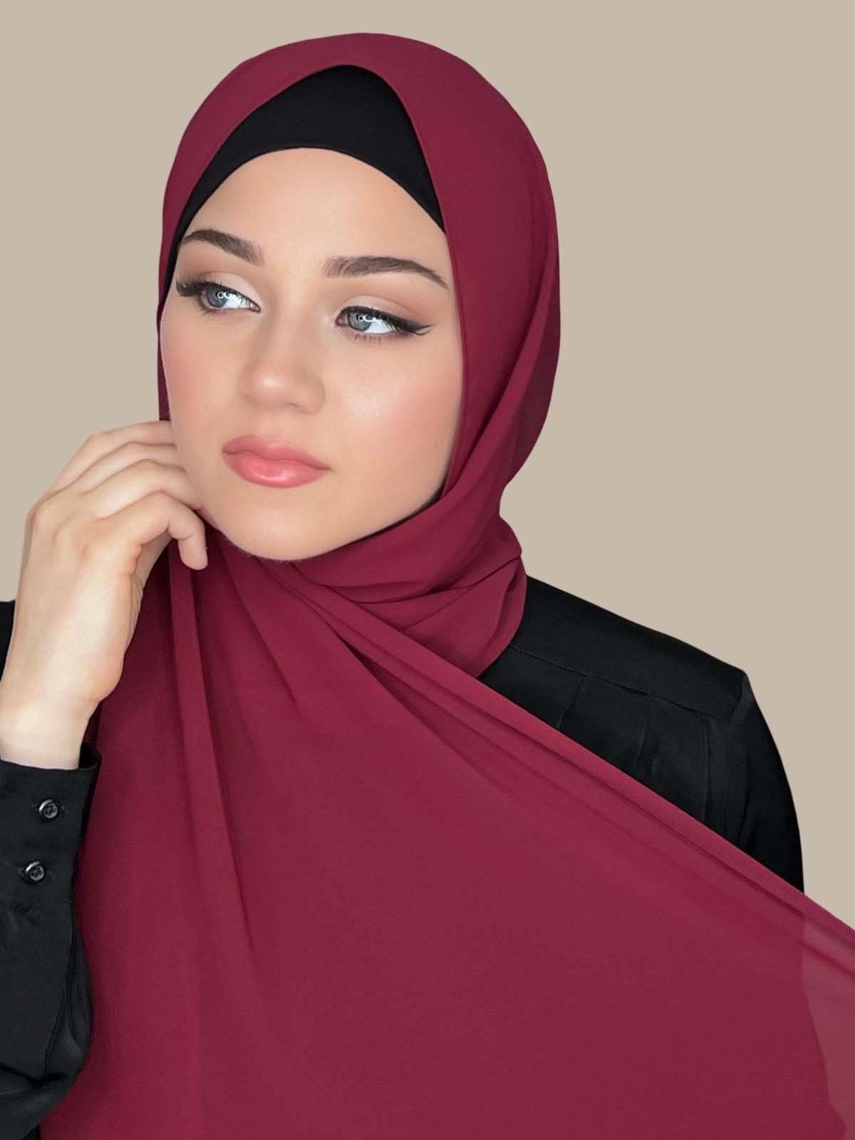 Luxury Chiffon Hijab Scarf - Soft Berry Red Muslim Headscarf for Women - Perfect for Prayer, Daily Wear & Special Occasions
