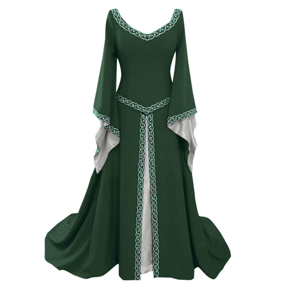 Medieval Cosplay Women's Floor Length Dress with Long Sleeves & V-Neck - Perfect for Renaissance Fairs, Weddings, and Historical Reenactments