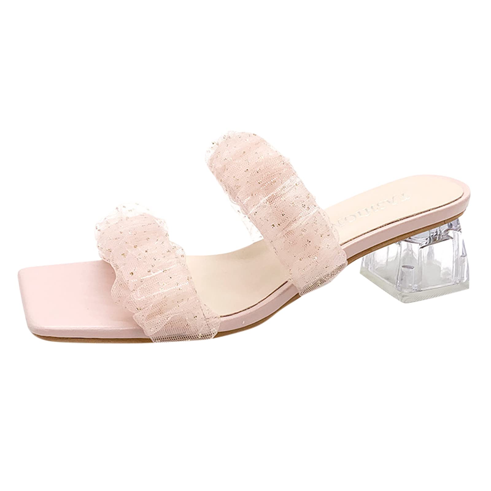 Rhinestone High Heel Sandals for Women - Crystal Embellished Slippers with Ruched Mesh & Leopard Print Square Toe | Perfect for Parties, Weddings & Summer Outings