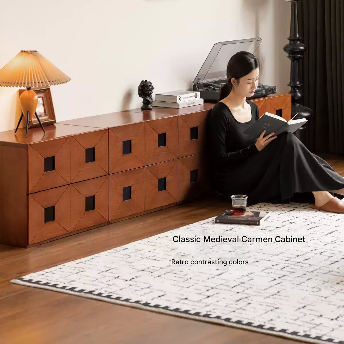 Solid Poplar Wood Modular Side Cabinet - Vintage Style Storage for Living Room, Bedroom & Office