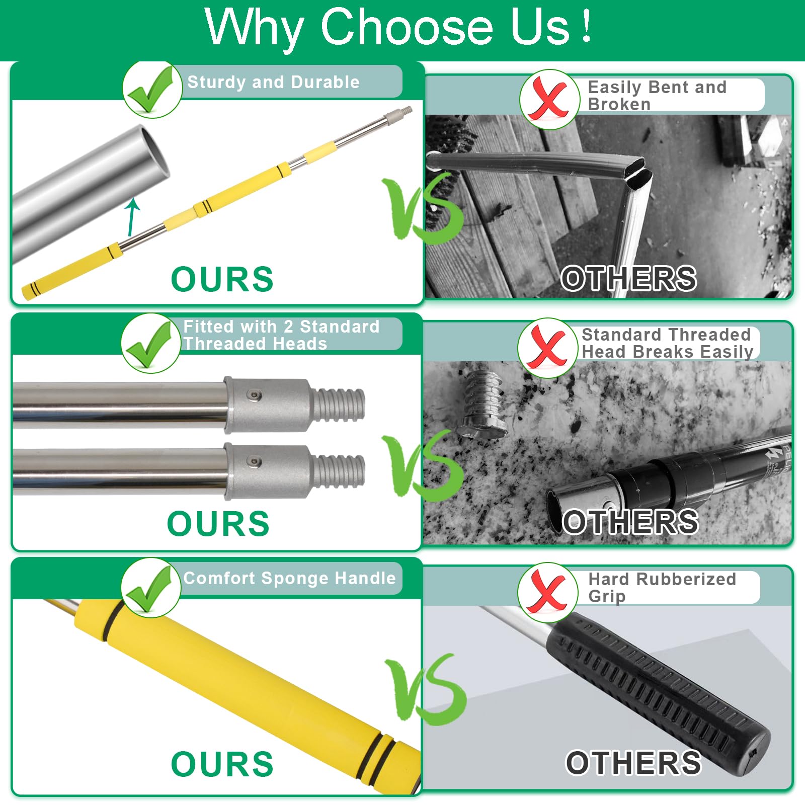 3FT to 12FT Adjustable Paint Roller Extension Pole - Multi-Purpose Telescoping Pole for Painting, Cleaning, Outdoor Spraying & Chandelier Maintenance - Extends from 3 to 12 Feet - Perfect for High Ceilings, Wall Painting & Hard-to-Reach Areas