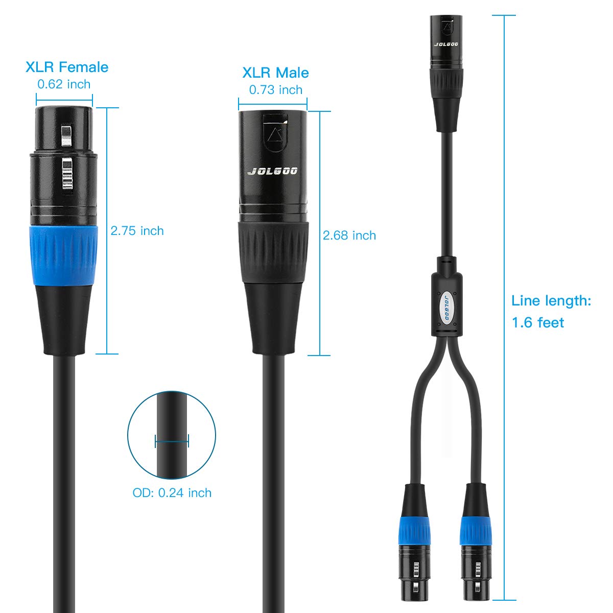 Professional XLR Splitter Cable - Dual Female to Male Y Splitter for Microphones & Audio Equipment (1.6ft/0.5m) - Perfect for Studio Recording, Live Performances & Podcasting