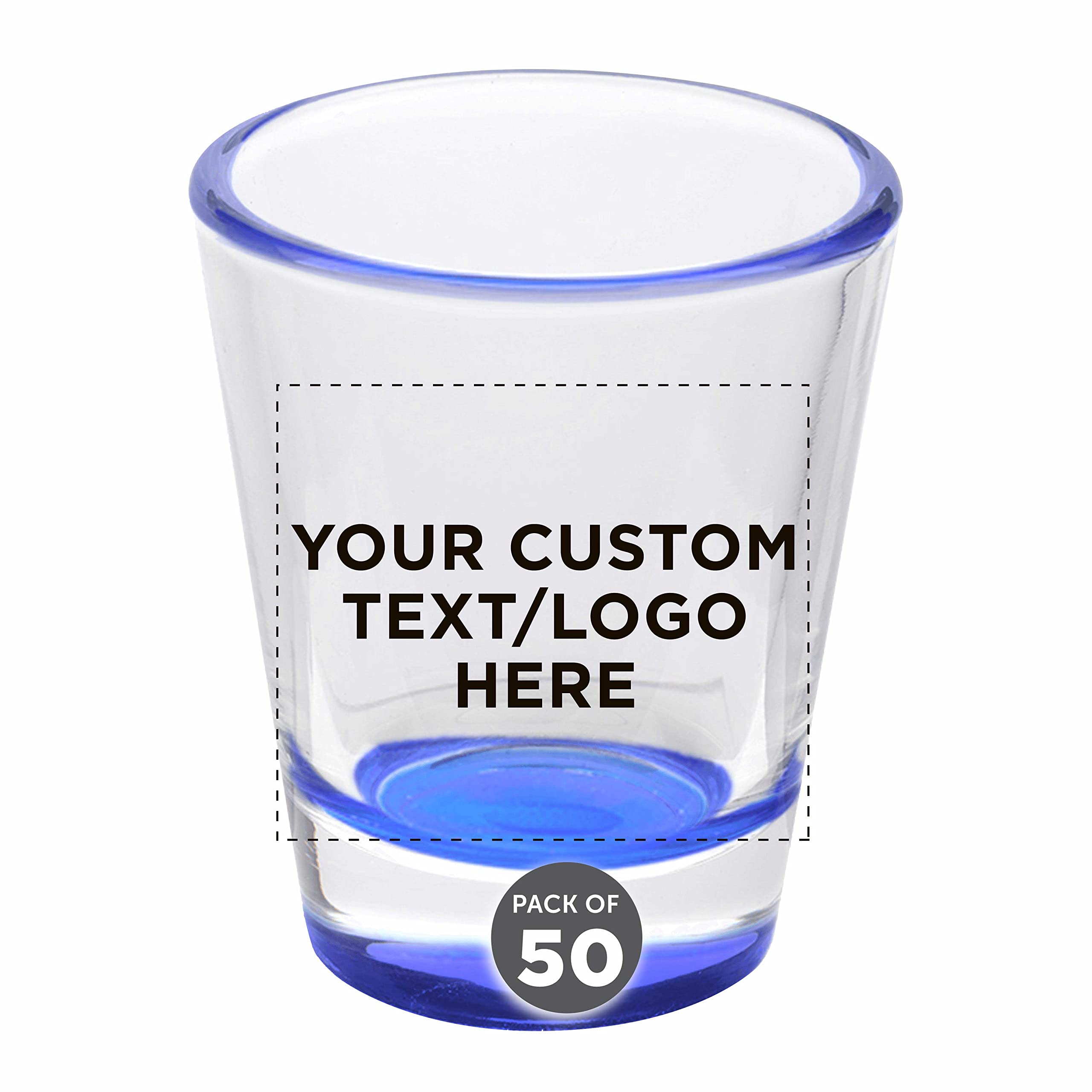 Personalized Custom Shot Glasses 1.75 oz (Set of 50) - Bulk Pack for Wedding Favors, Bachelorette Party Decorations & Party Supplies - Color Bottom Blue - Perfect for Celebrations, Gifts & Bar Accessories