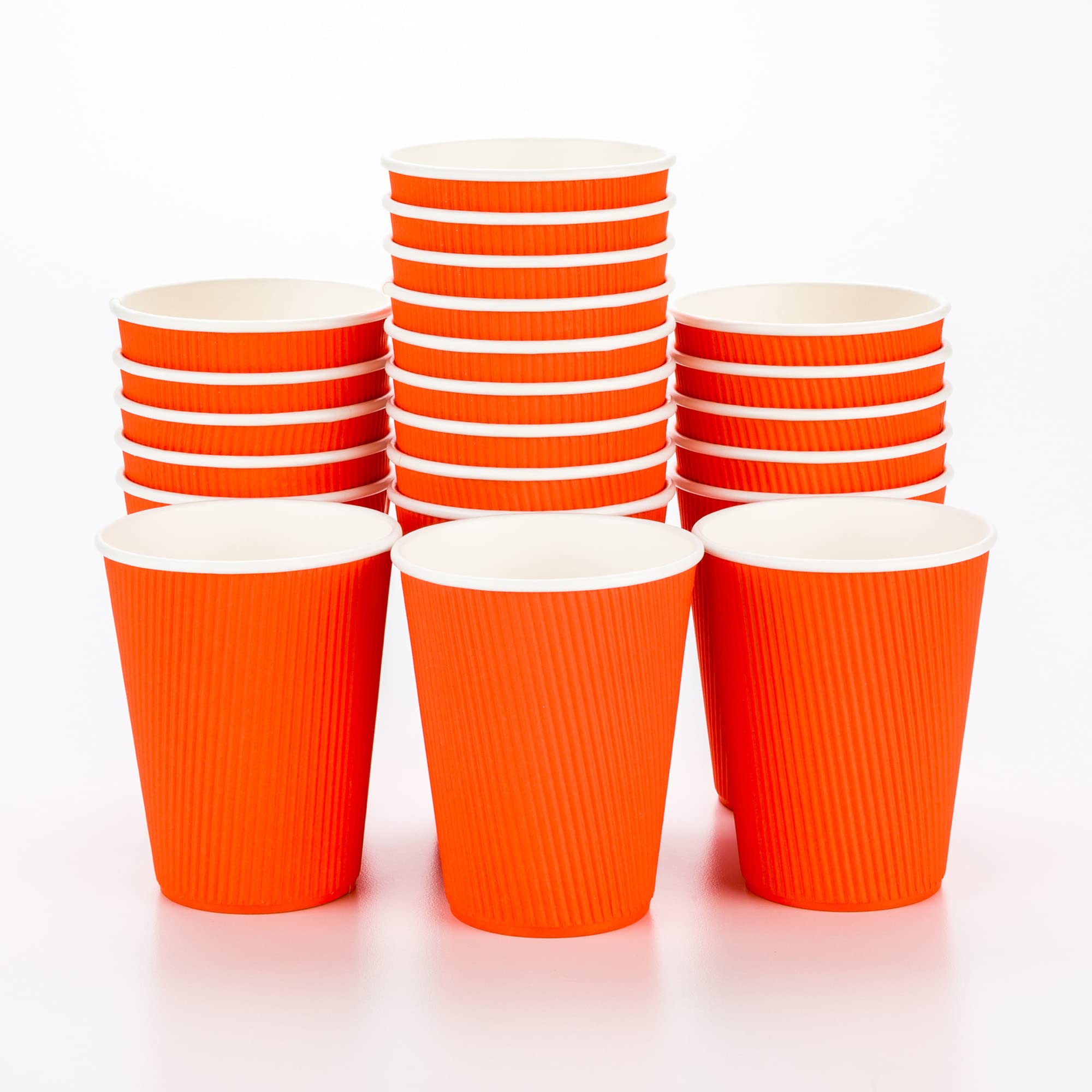 12oz Disposable Coffee Cups - 500 Pack Double Wall Hot Cups with Rolled Rim | Orange Insulated Paper Cups for Coffee, Tea, Hot Chocolate | Perfect for Cafes, Offices, Catering & Events (Lids Sold Separately)