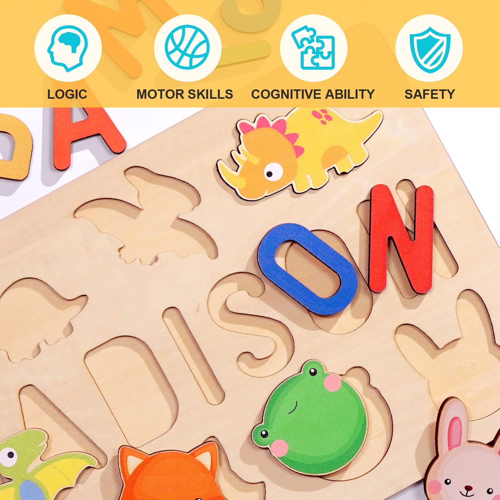 Personalized Wooden Name Puzzles for Toddlers 1-3 Years - Custom Engraved Baby Learning Toys for Boys & Girls - Perfect 1st Birthday & Christmas Gifts - Montessori Educational Toy for Early Childhood Development (Great for Home, Classroom & Daycare Use)