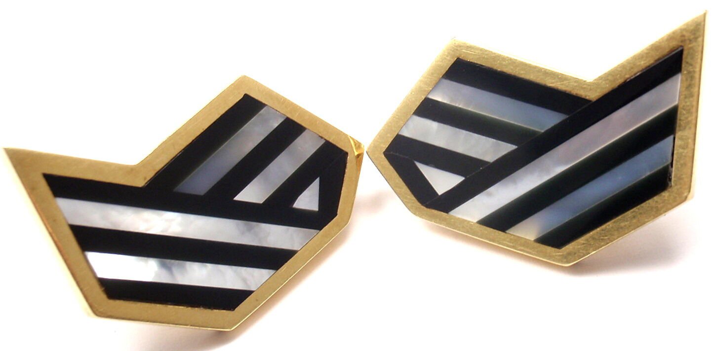 Authentic Tiffany & Co 18k Yellow Gold Black Jade Mother of Pearl Earrings - Luxury Jewelry for Women, Perfect for Weddings, Parties & Special Occasions