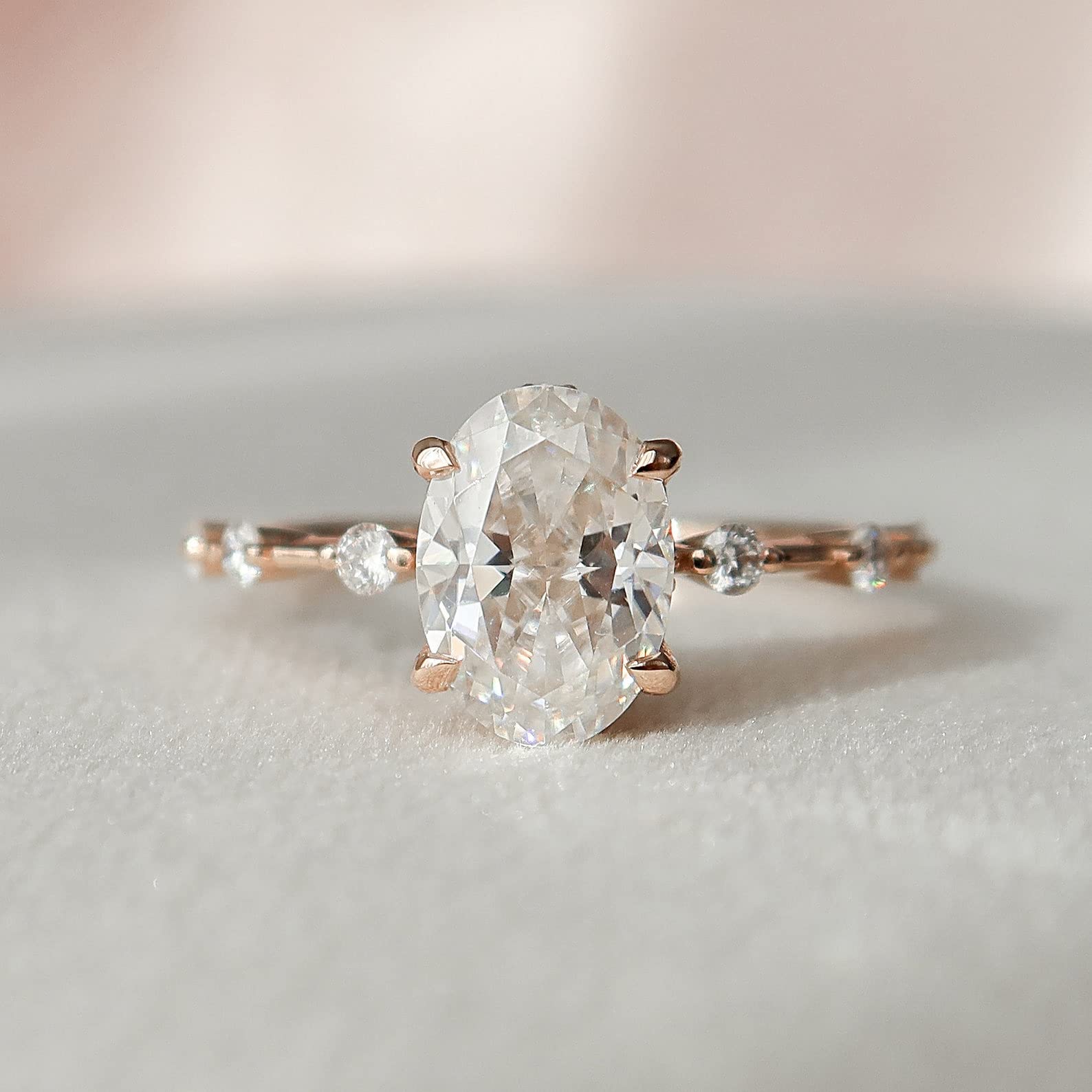 1.5 CT Oval Cut Moissanite Engagement Ring for Women - 18K Gold Plated Sterling Silver with Side Stones - Dainty Wedding, Anniversary, or Promise Ring - Perfect for Proposals, Bridal Jewelry & Special Occasions