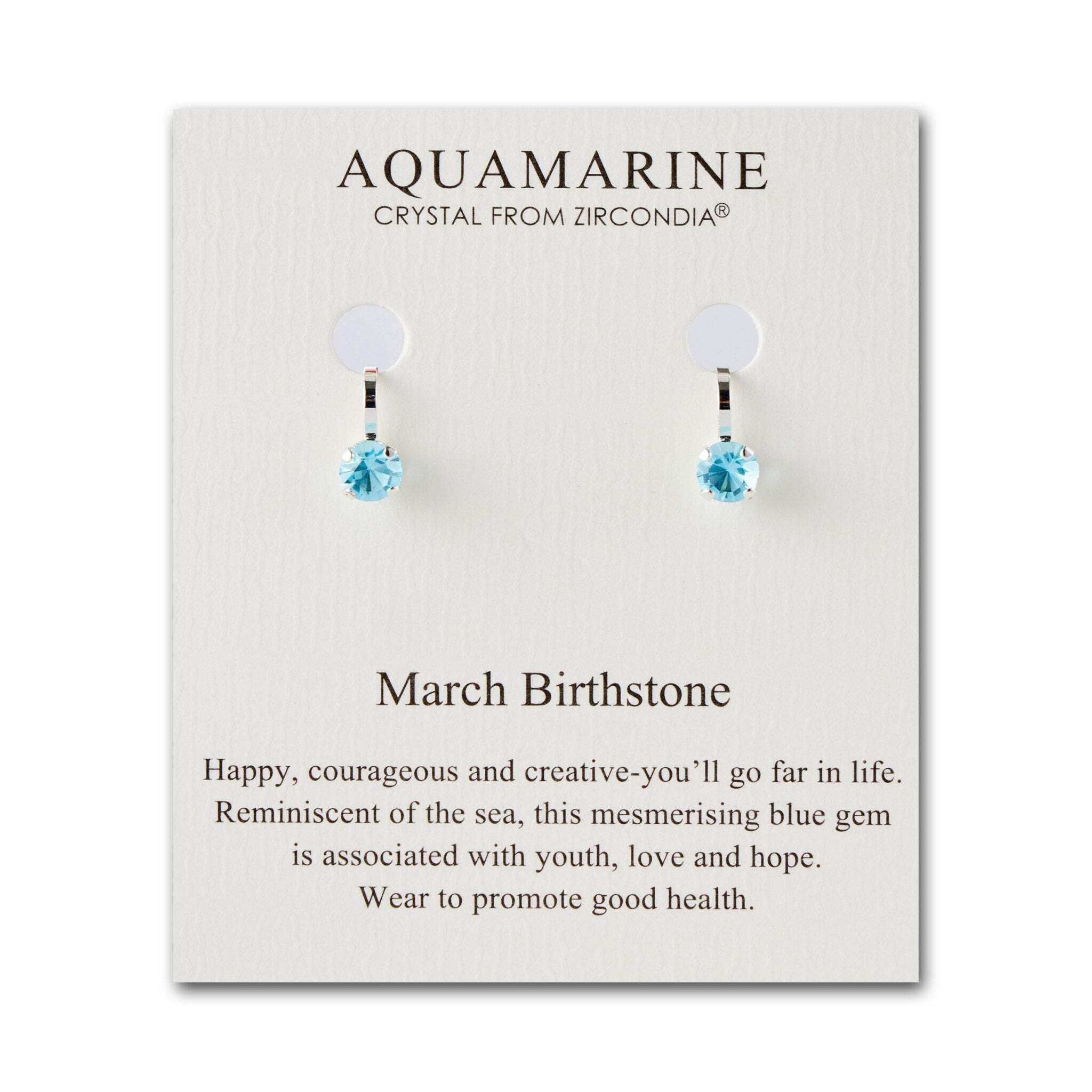 Aquamarine Clip-On Earrings with Zirconia for March Birthdays | Gift for Women