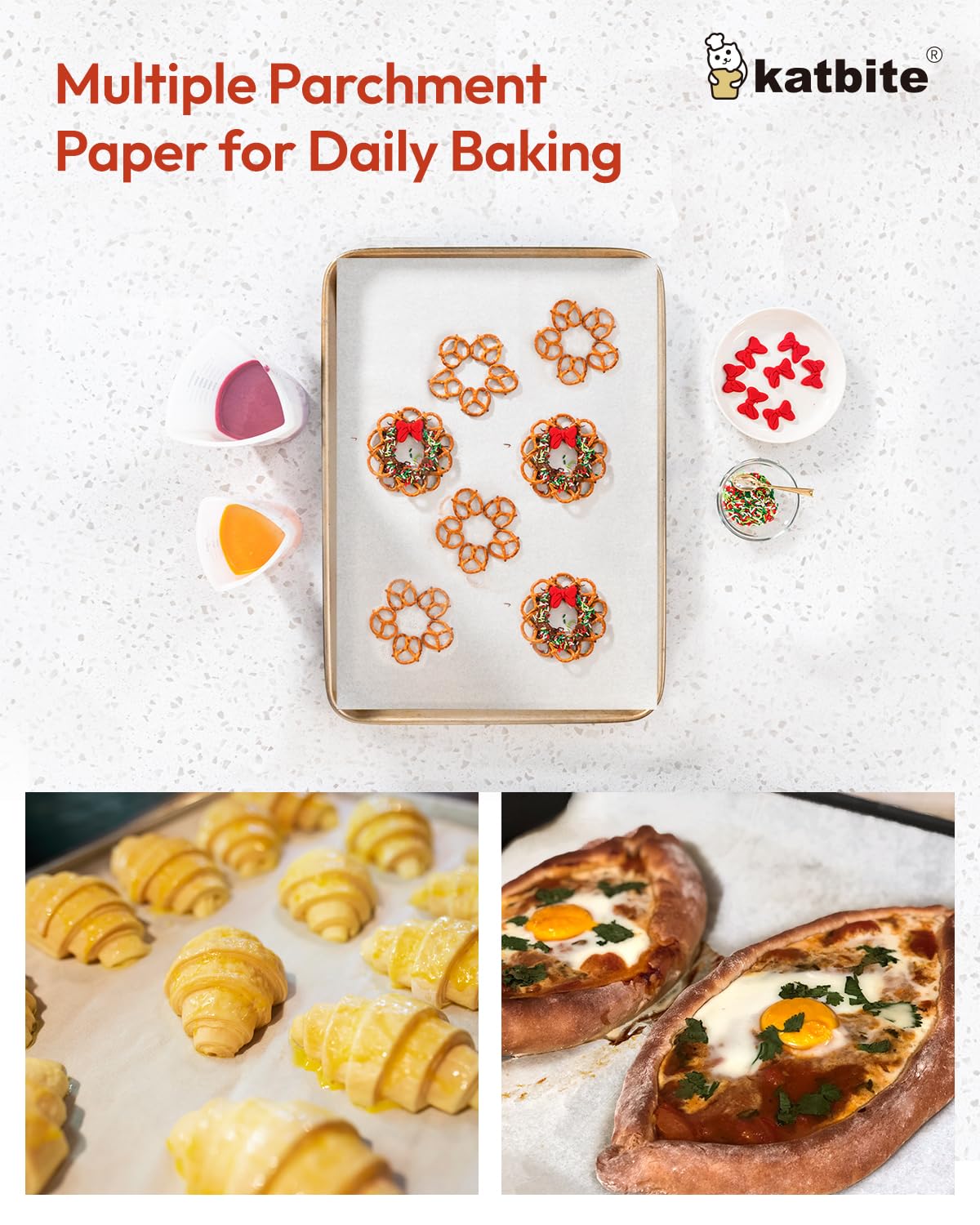 Katbite 16x24 Inch Heavy Duty Parchment Paper Sheets - 100Pcs Precut Non-Stick Baking Paper for Oven, Grill & Air Fryer | Perfect for Cookies, Roasting, Steaming & Meal Prep | Commercial & Home Kitchen Use