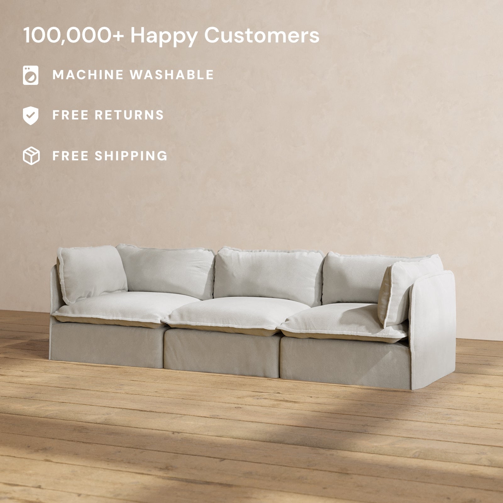 Premium Modular Performance 3-Seater Sofa in Cloud Color | Relaxed Blend Fabric | Perfect for Living Rooms, Home Theaters & Cozy Spaces