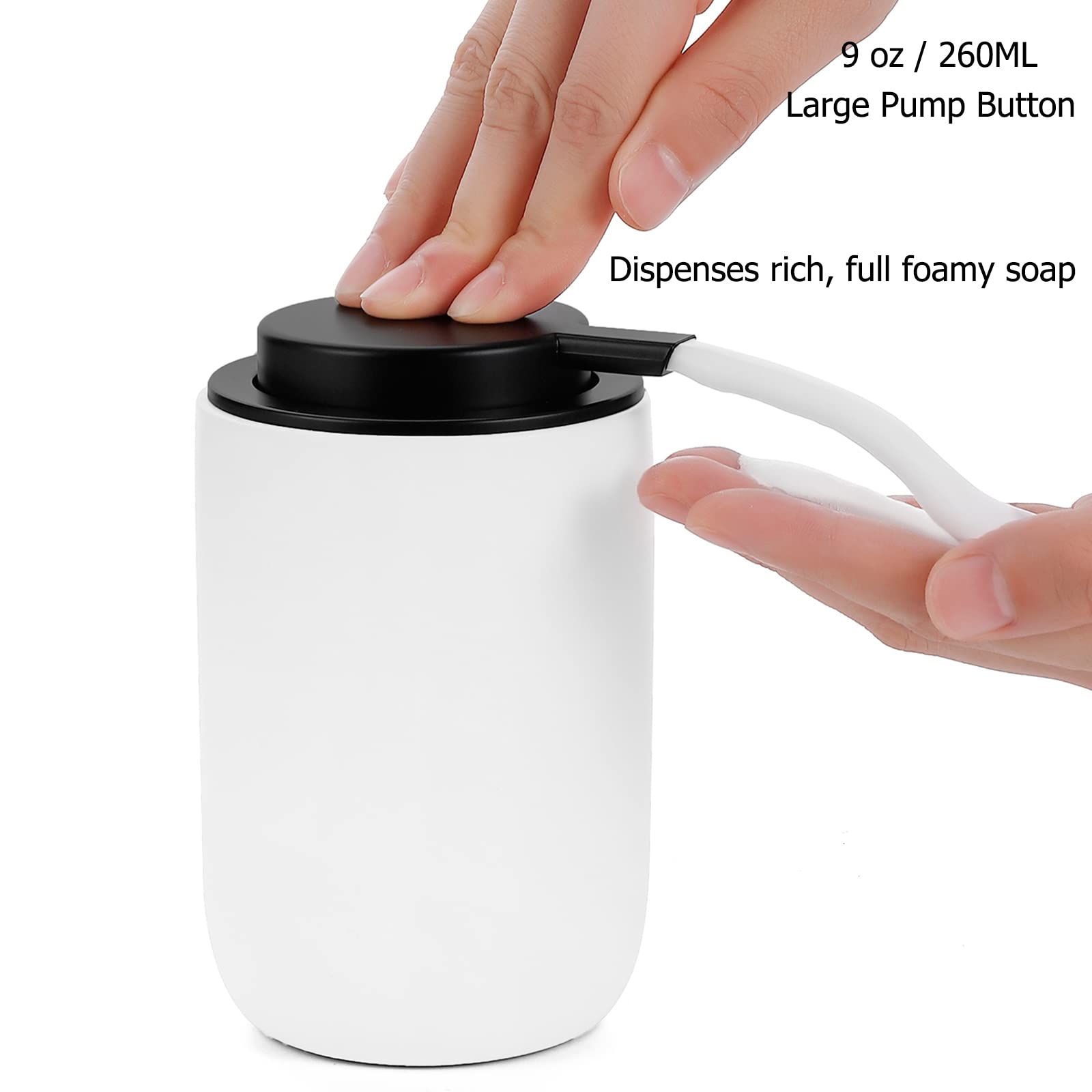 Premium Ceramic Foaming Soap Dispenser - Thick White Hand Soap Pump for Bathroom & Kitchen Sink | Ideal for Liquid Hand Soap, Body Wash | Perfect for Home, Office & Guest Bathroom Decor