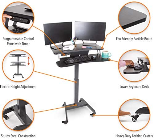 Stand Steady Cruizer Premier Rolling Electric Podium Desk - Adjustable Height Mobile Standing Desk with Wheels, Keyboard Tray & Programmable Controls - Compact Design for Office, School & Home Use (Black) - Perfect for Presentations, Remote Work & Classroom Teaching